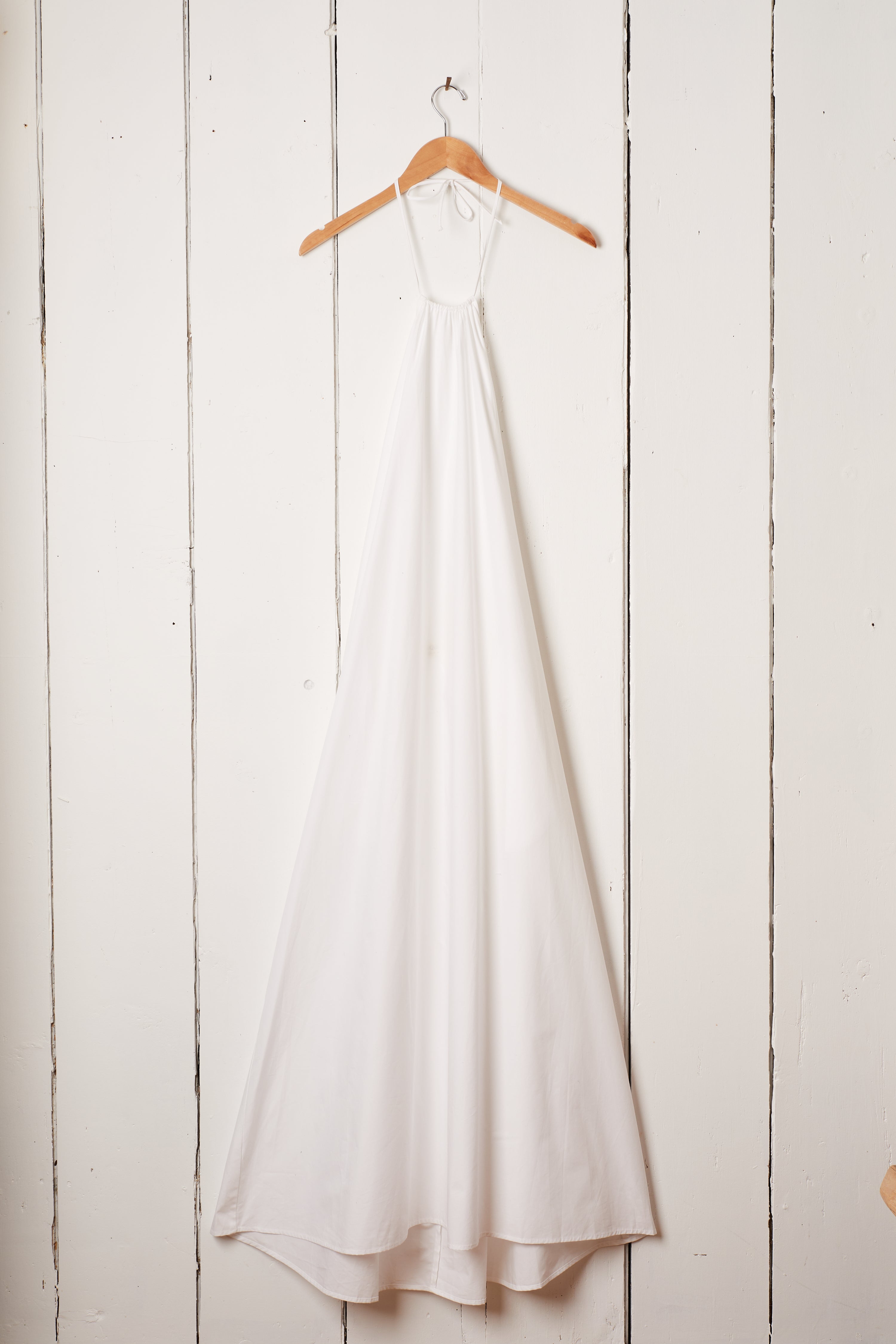 WHITE LONG HALTER DRESS