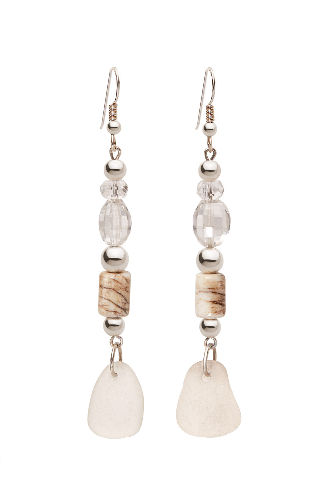 CRYSTAL QUARTZ AND CLEAR SEA GLASS EARRINGS
