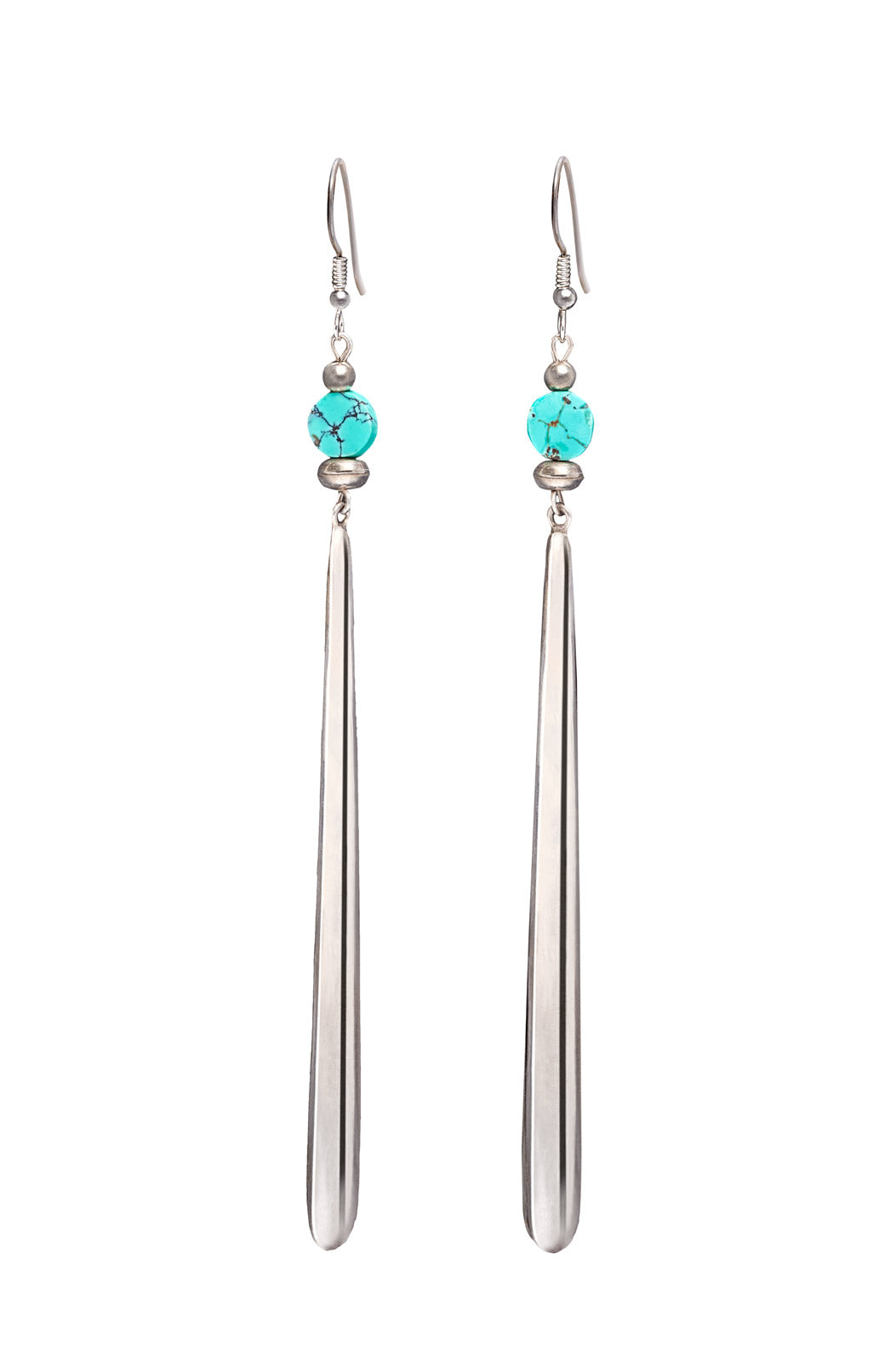 MODERN TURQUOISE AND STERLING SILVER OBLONG DROP EARRINGS