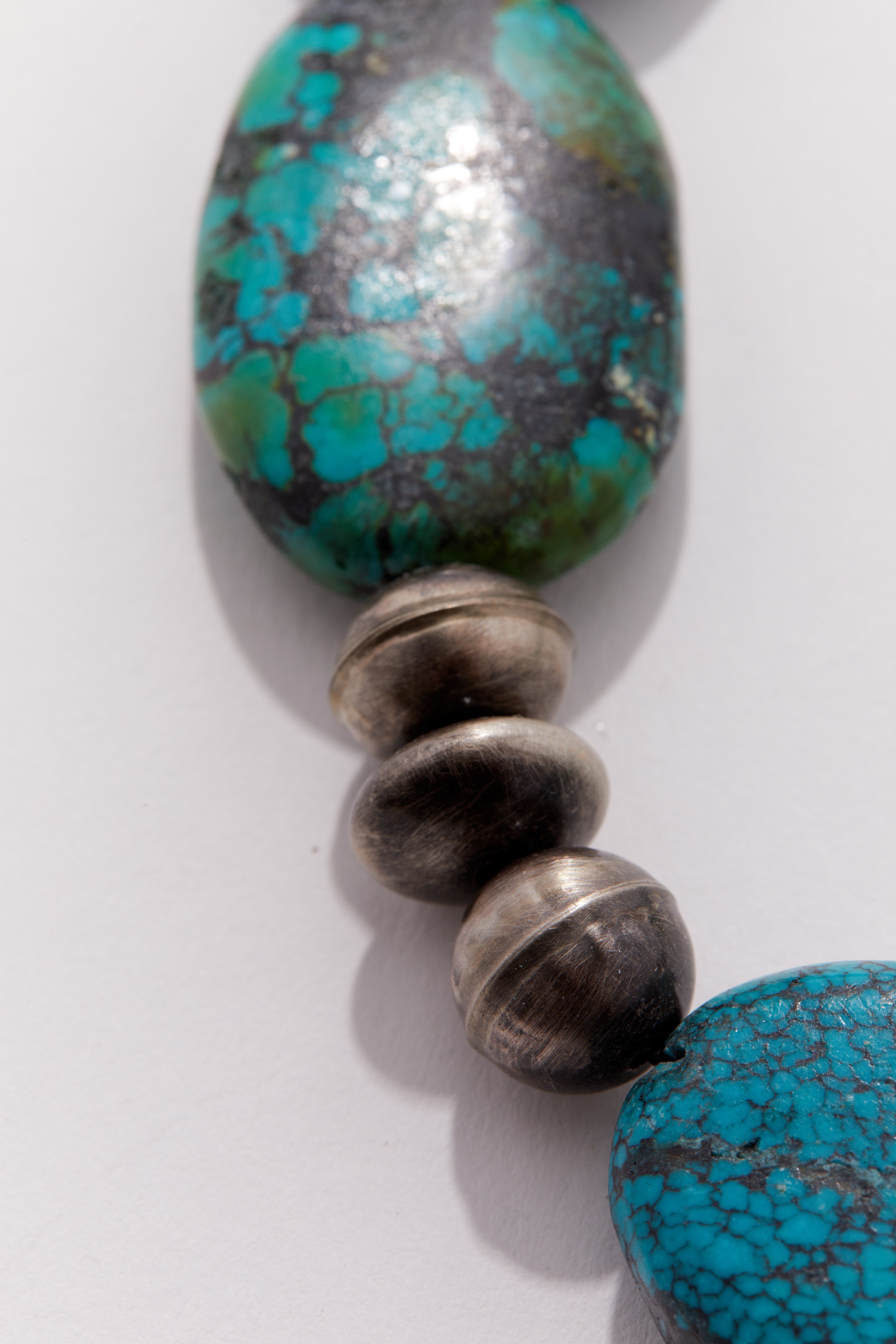 JUMBO TURQUOISE AND OXIDIZED STERLING SILVER NECKLACE
