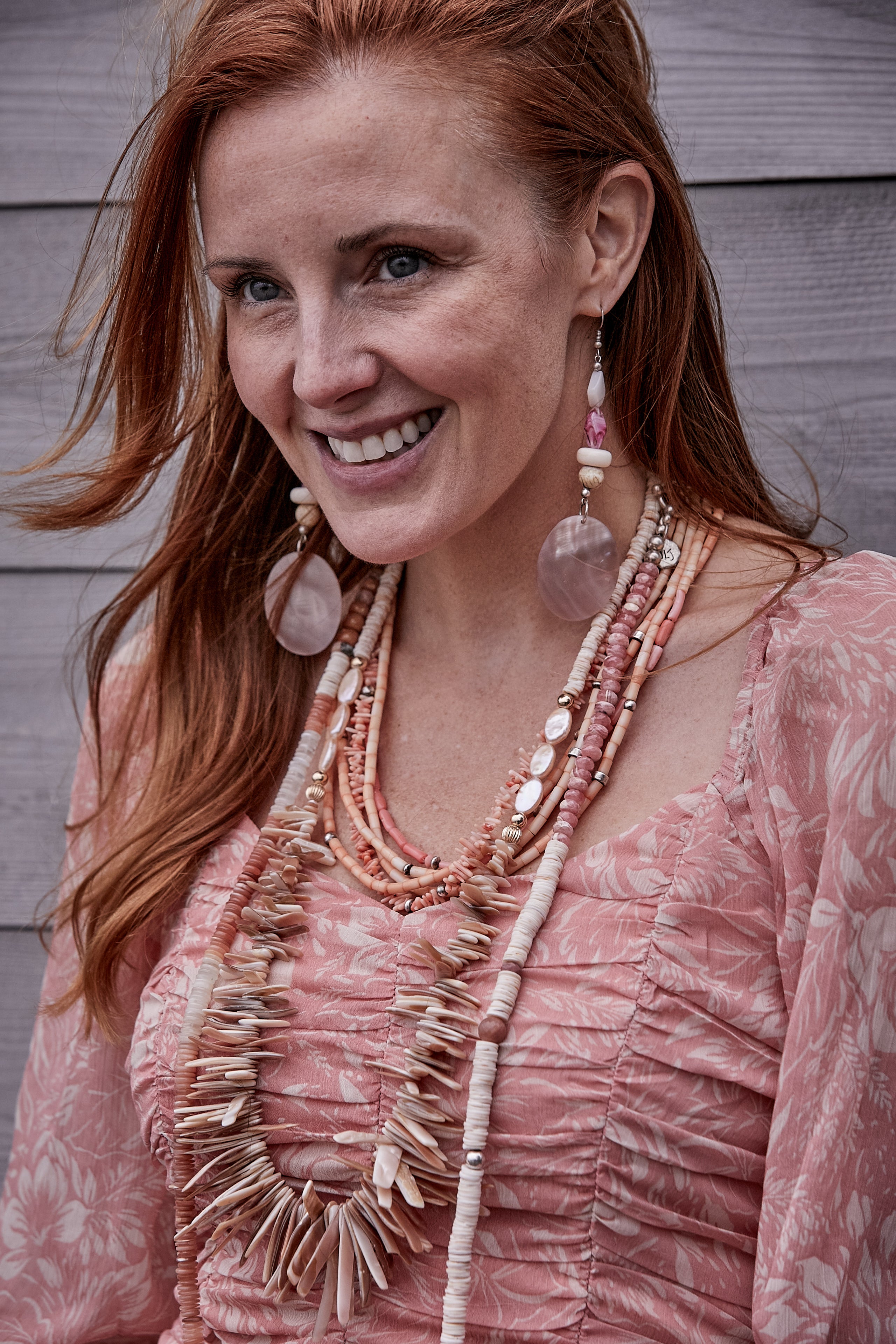 MULTI STRAND PINK CORAL AND STERLING SILVER NECKLACE