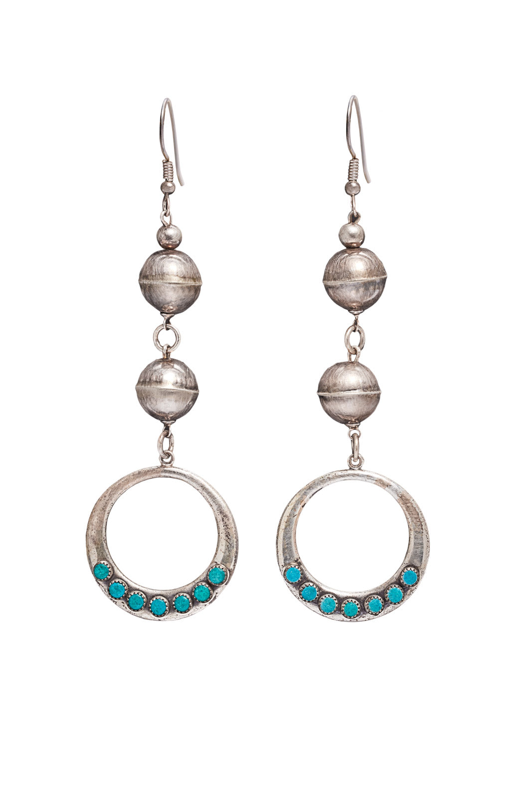 DOUBLE OXIDIZED STERLING SILVER  BEAD WITH VINTAGE STERLING SILVER AND TURQUOISE HOOP EARRINGS