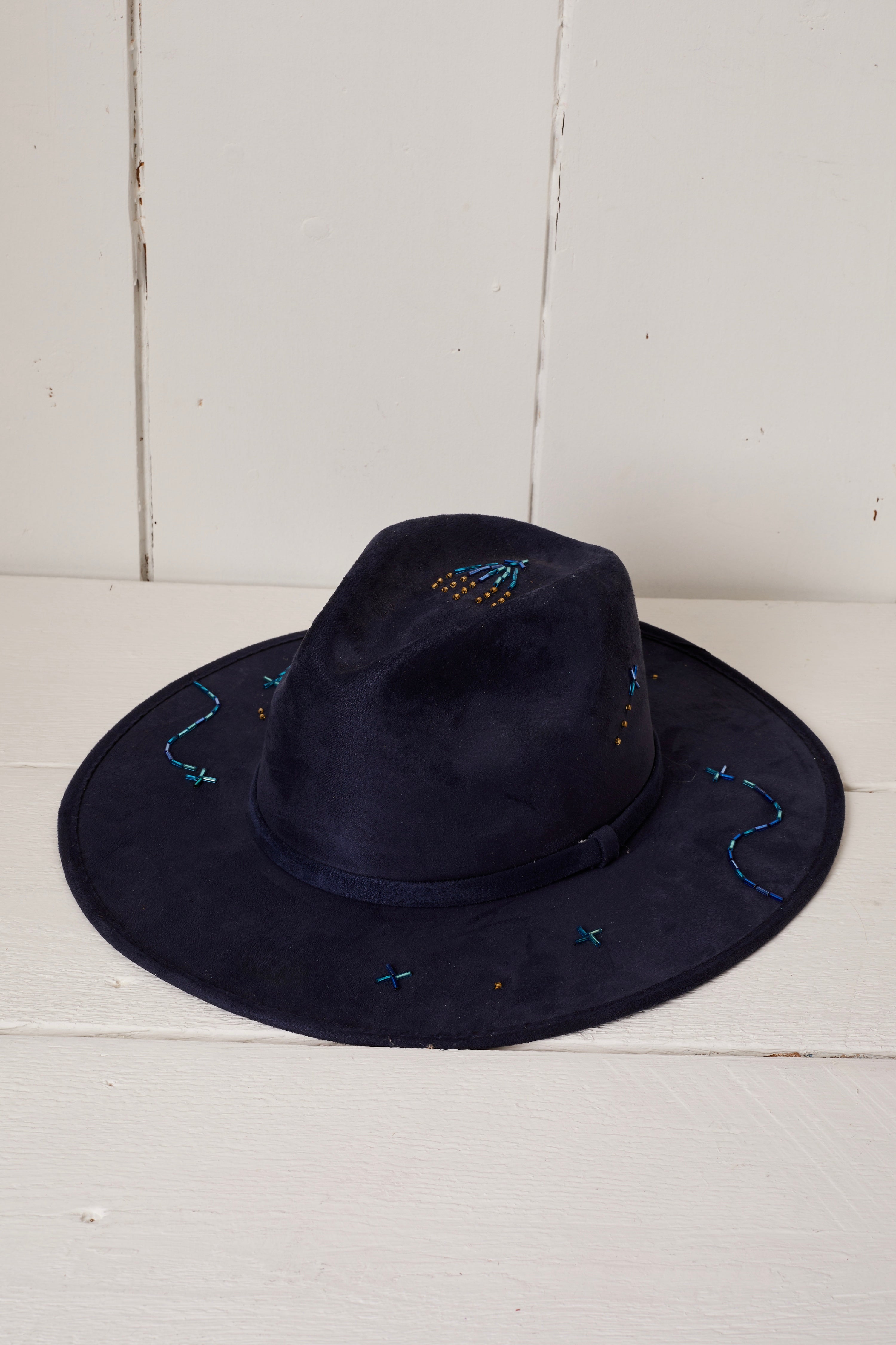 NAVY FELT BEADED COWBOY GAT
