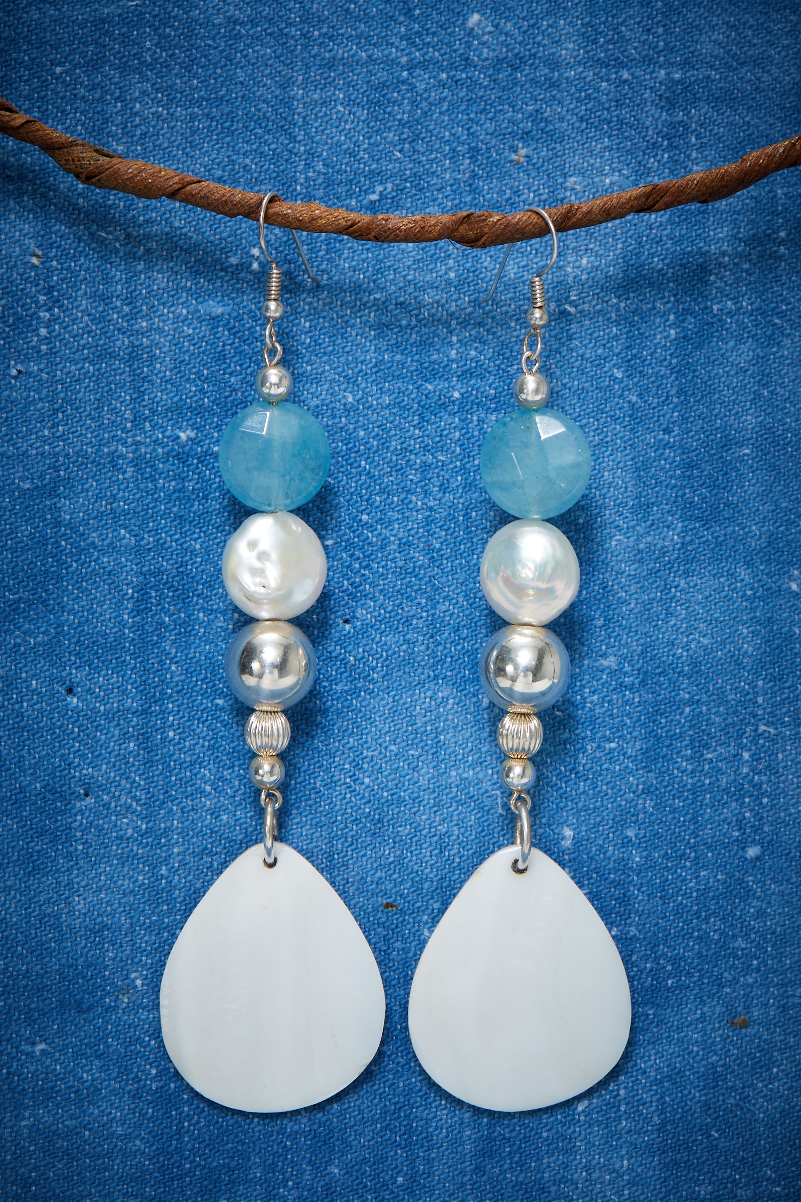 AQUA PEARL AND SHELL EARRINGS