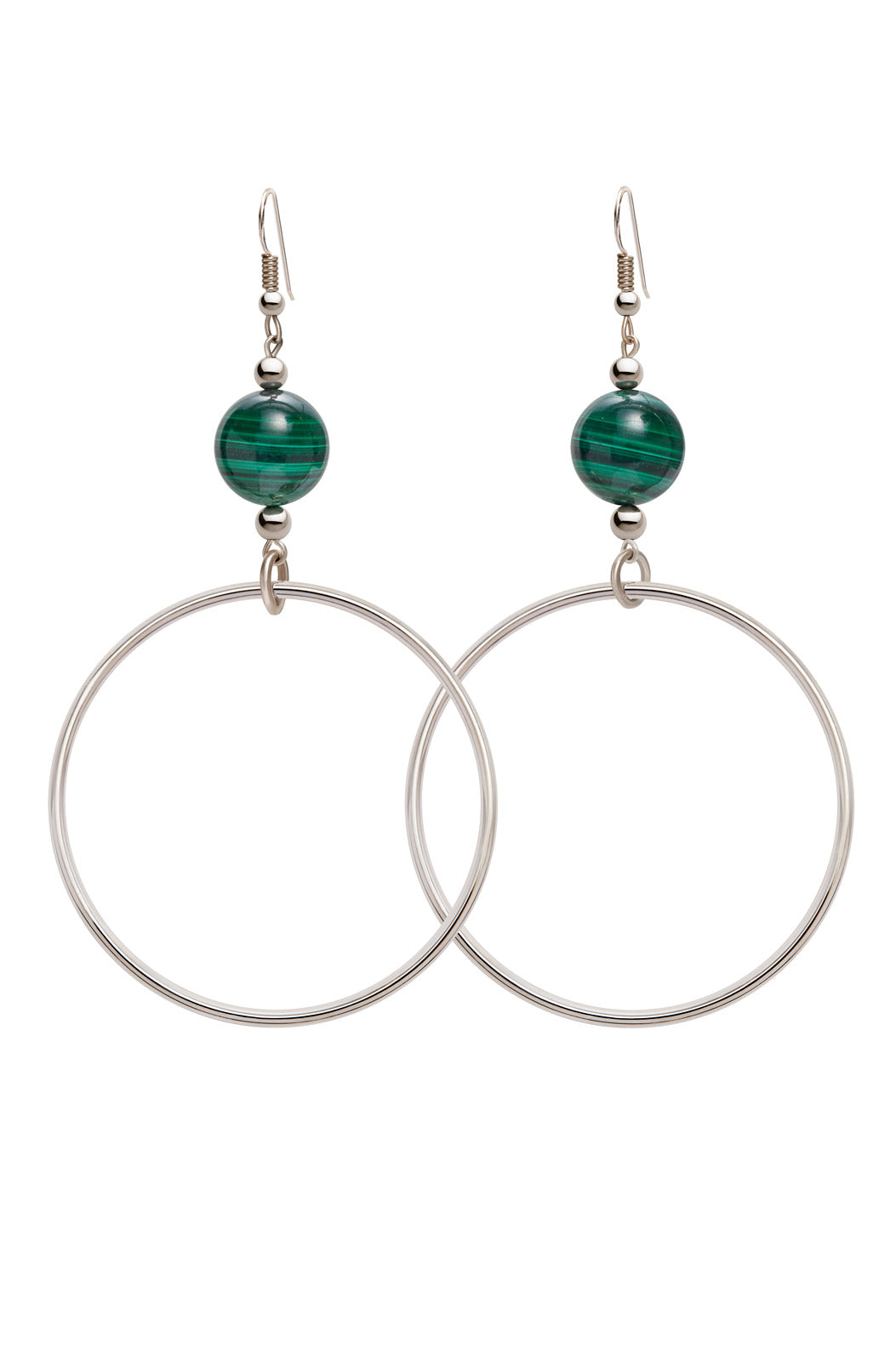 MALACHITE CLASSIC SILVER HOOP EARRINGS