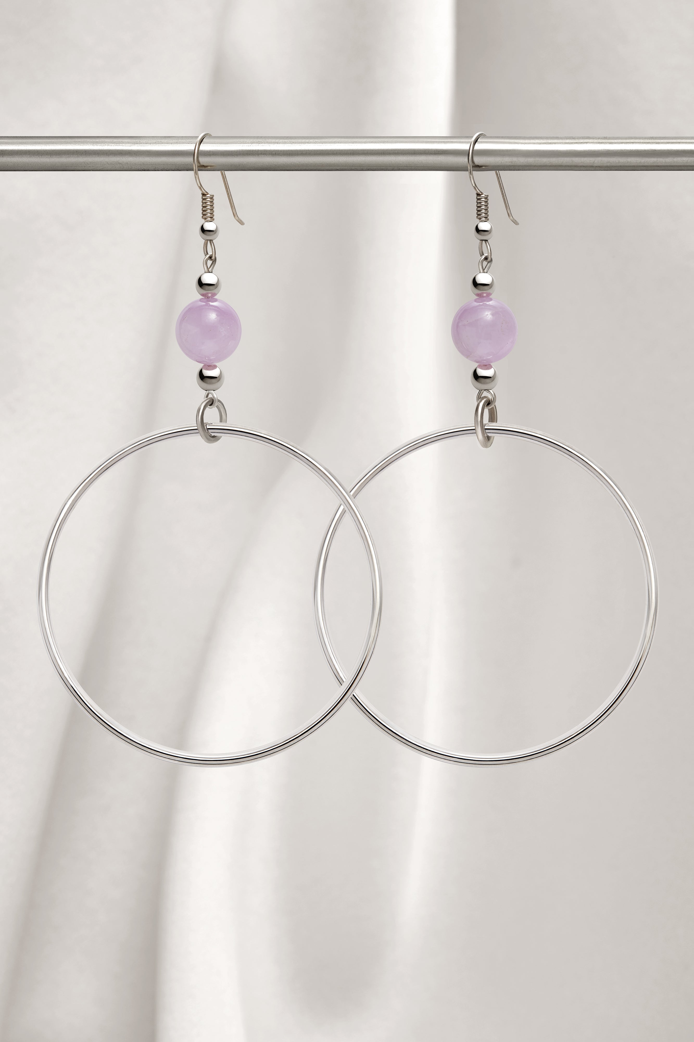 PINK KUNZITE CLASSIC STERLING SILVER HOOP EARRINGS