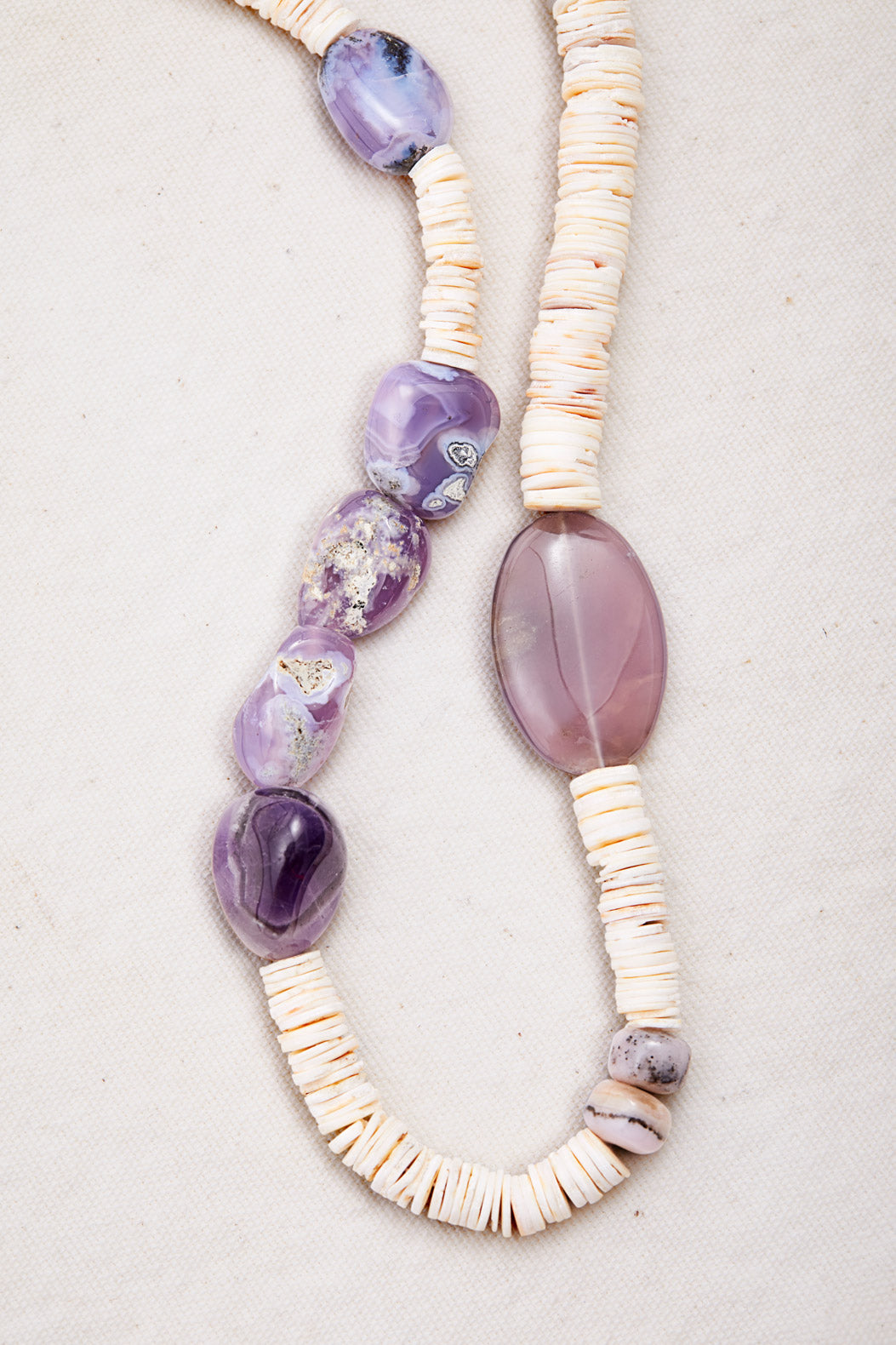 PURPLE CHALCEDONY AND AGATE SHELL NECKLACE