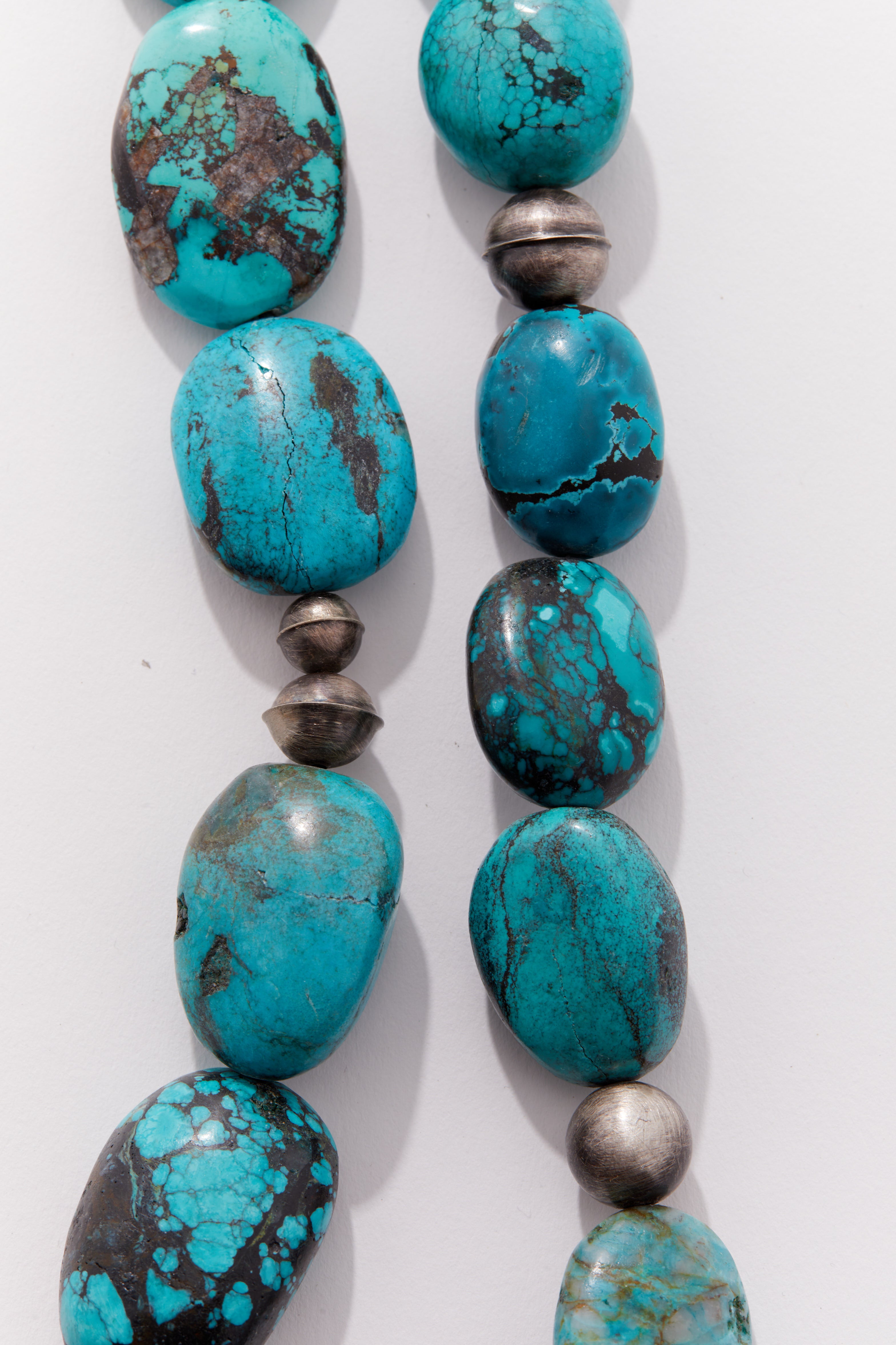 TURQUOISE AND OXIDIZED STERLING SILVER LARGE NECKLACE