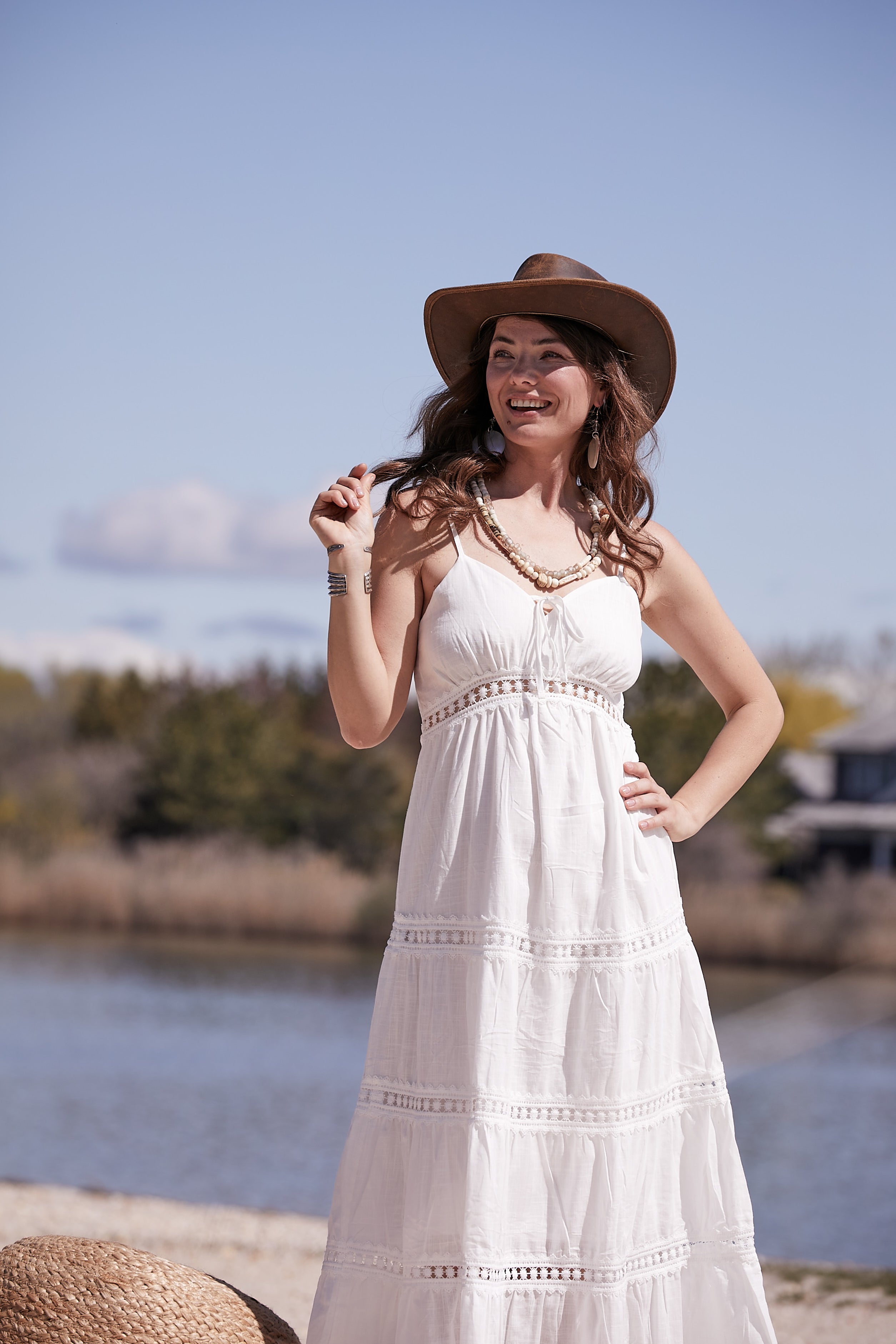 WHITE CROCHET LACE MAXI DRESS