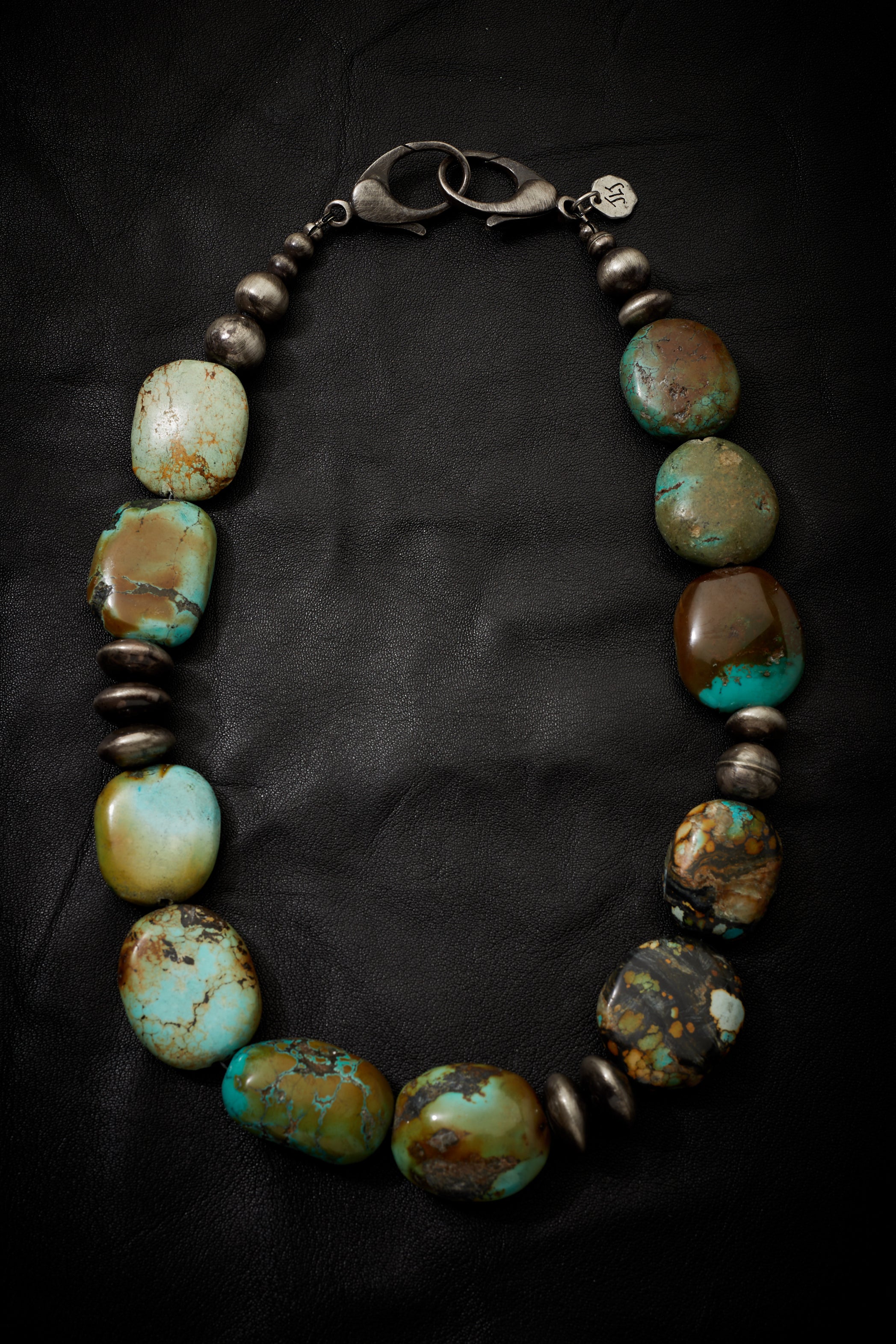 UNIQUE TURQUOISE AND OXIDIZED STERLING SILVER NECKLACE