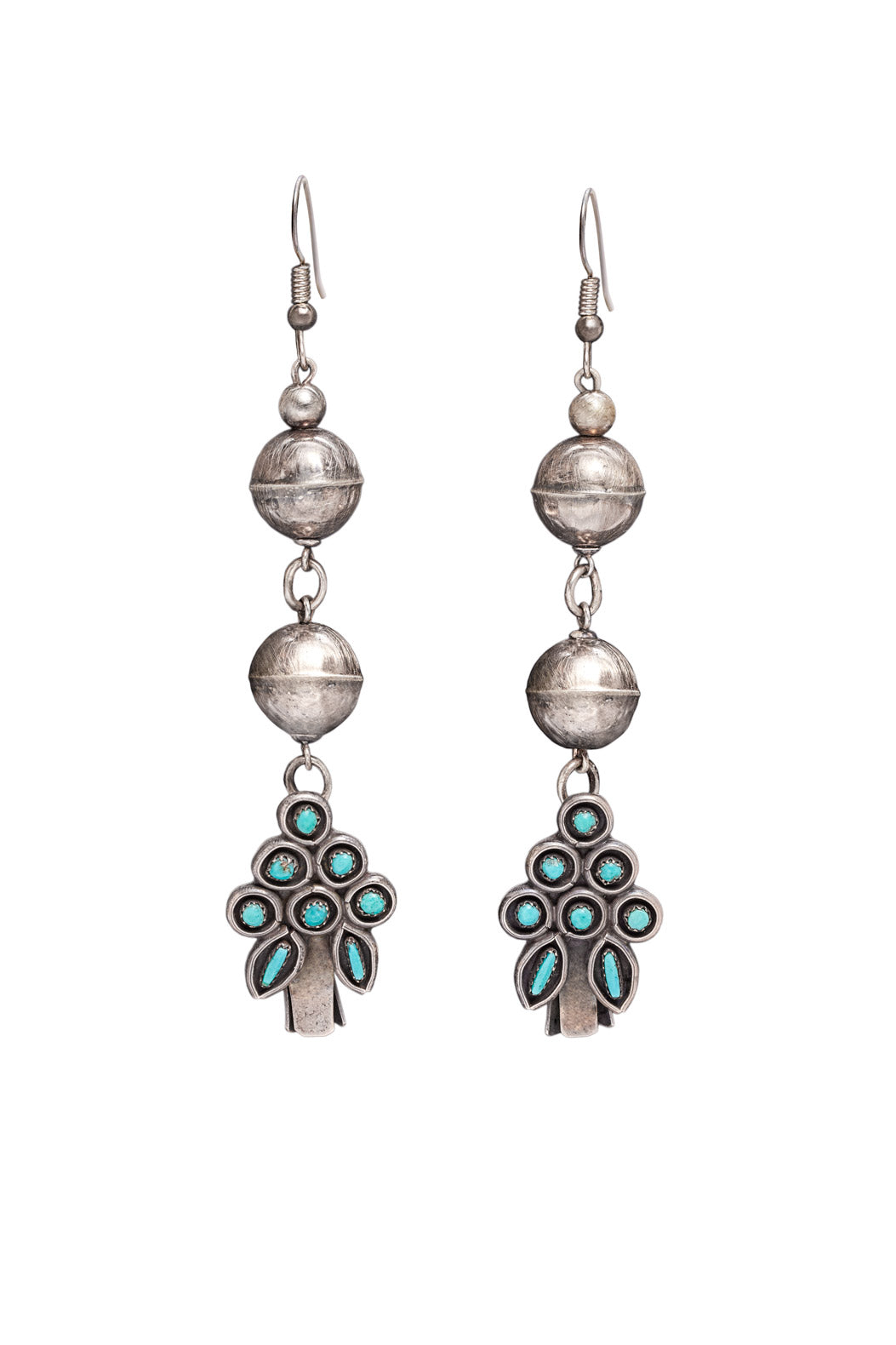 DOUBLE OXIDIZED STERLING BEAD WITH VINTAGE STERLING SILVER AND TURQUOISE TREE EARRINGS