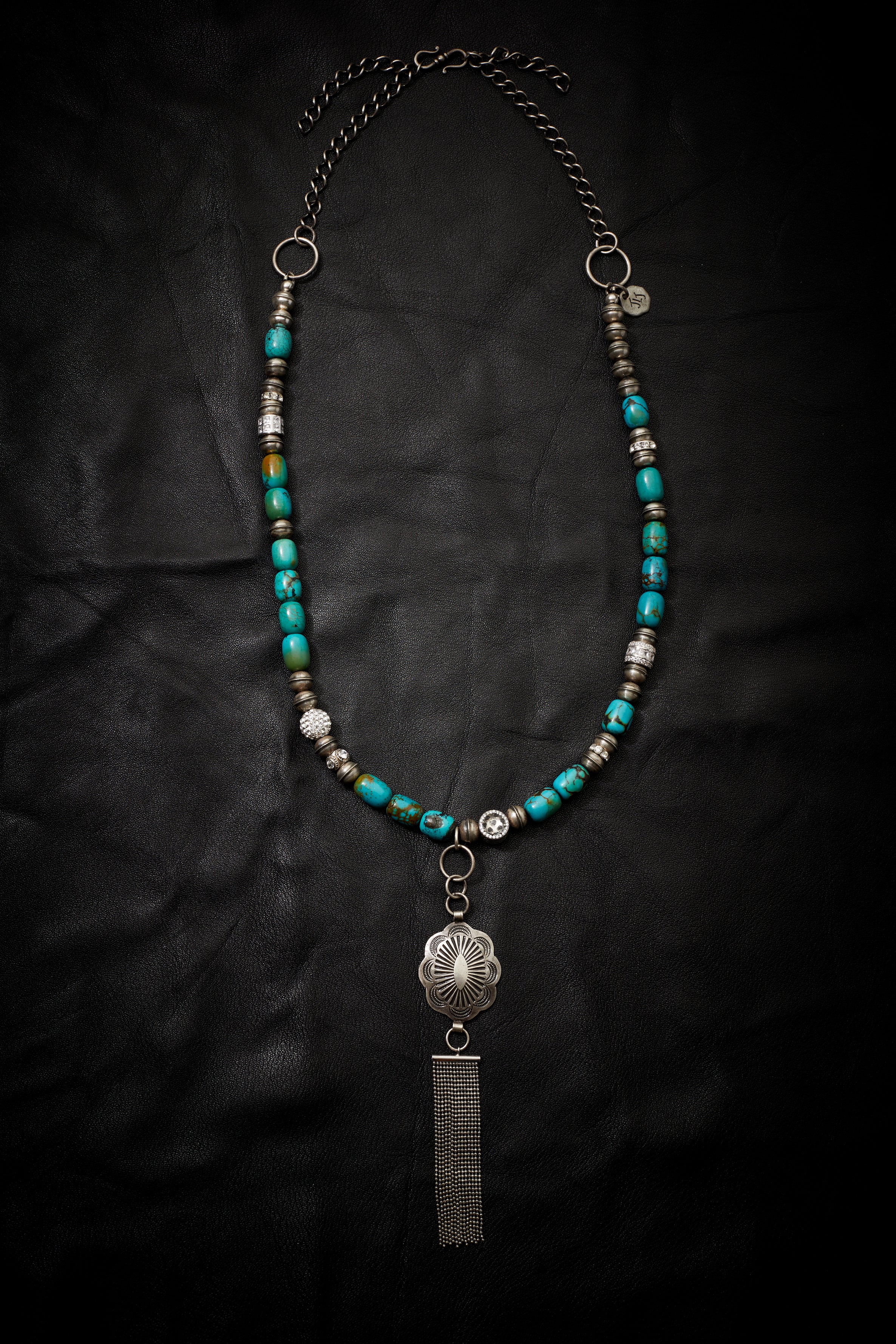 TURQUOISE AND CONCHO WITH TASSEL NECKLACE