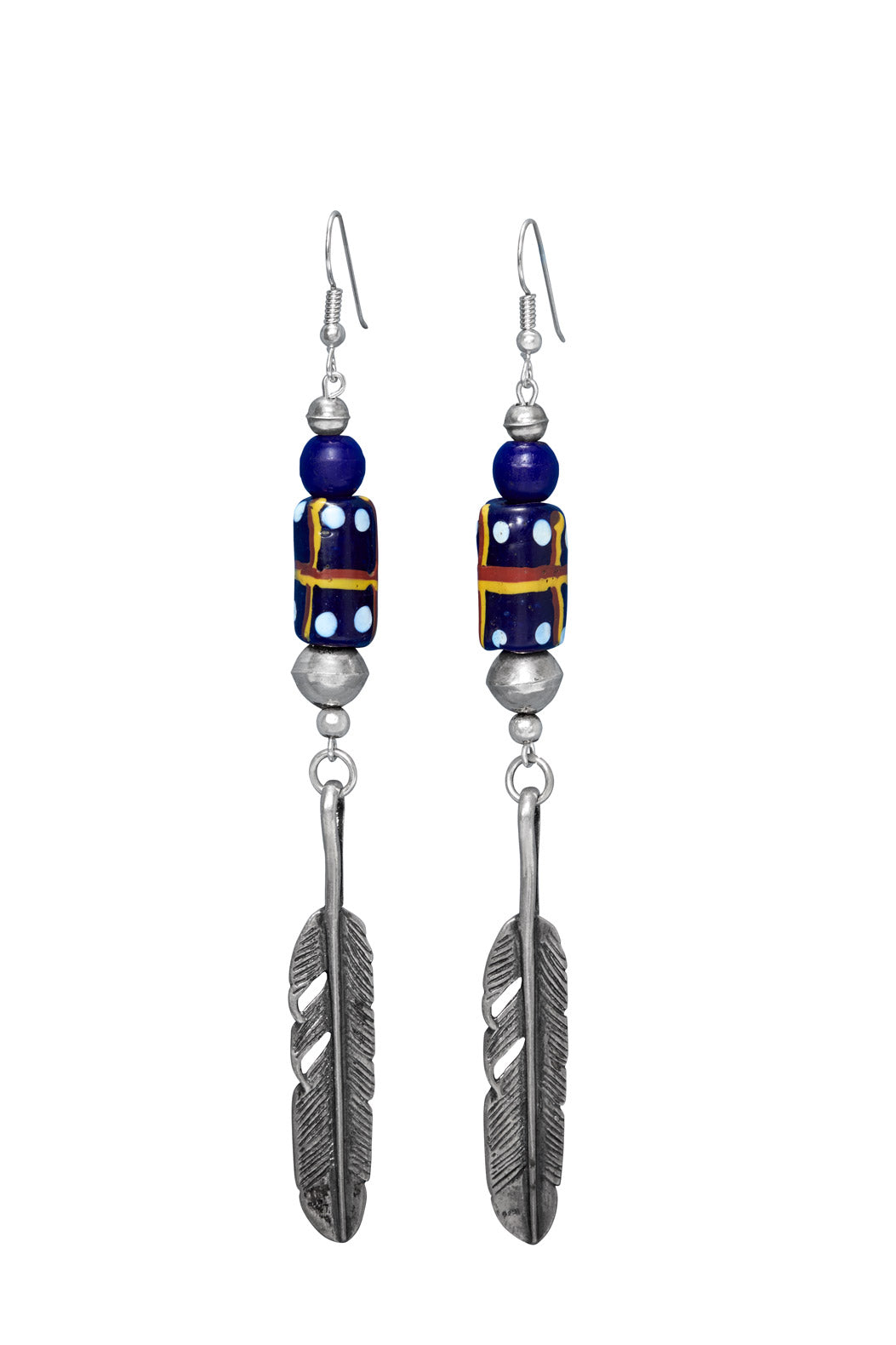 ABSTRACT NAVY STERLING SILVER FEATHER EARRINGS