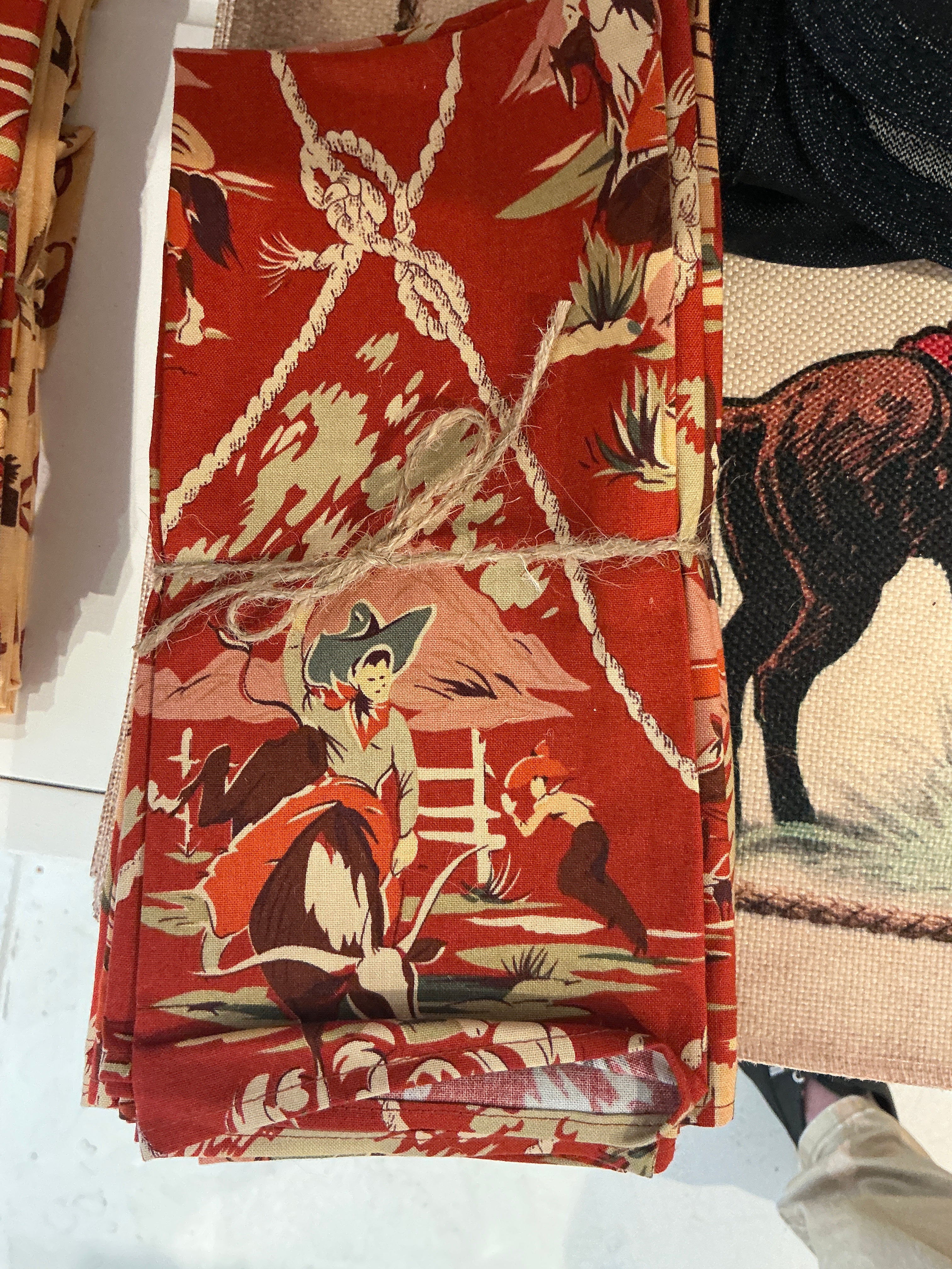 RED COWBOY COTTON NAPKINS SET OF 6