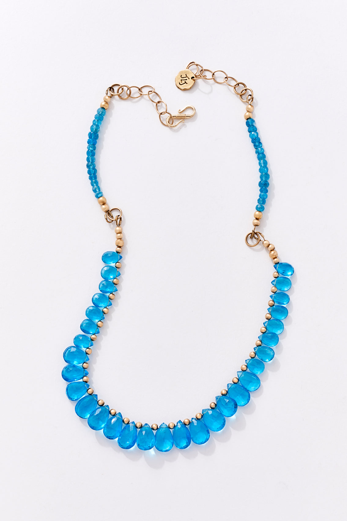 14k Gold London Blue Briolette Choker Necklace