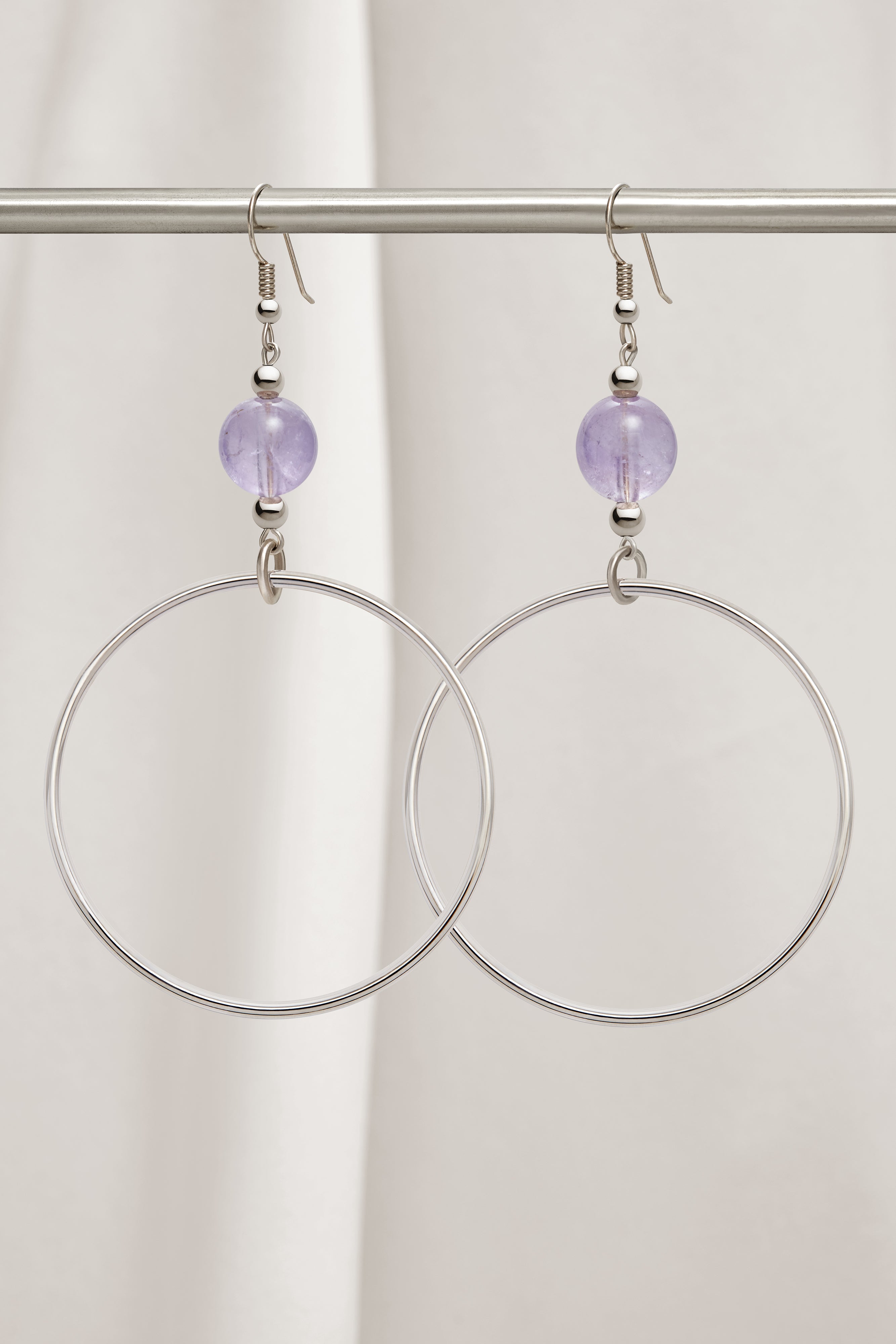 PINK AMETHYST CLASSIC STERLING SILVER HOOP EARRING