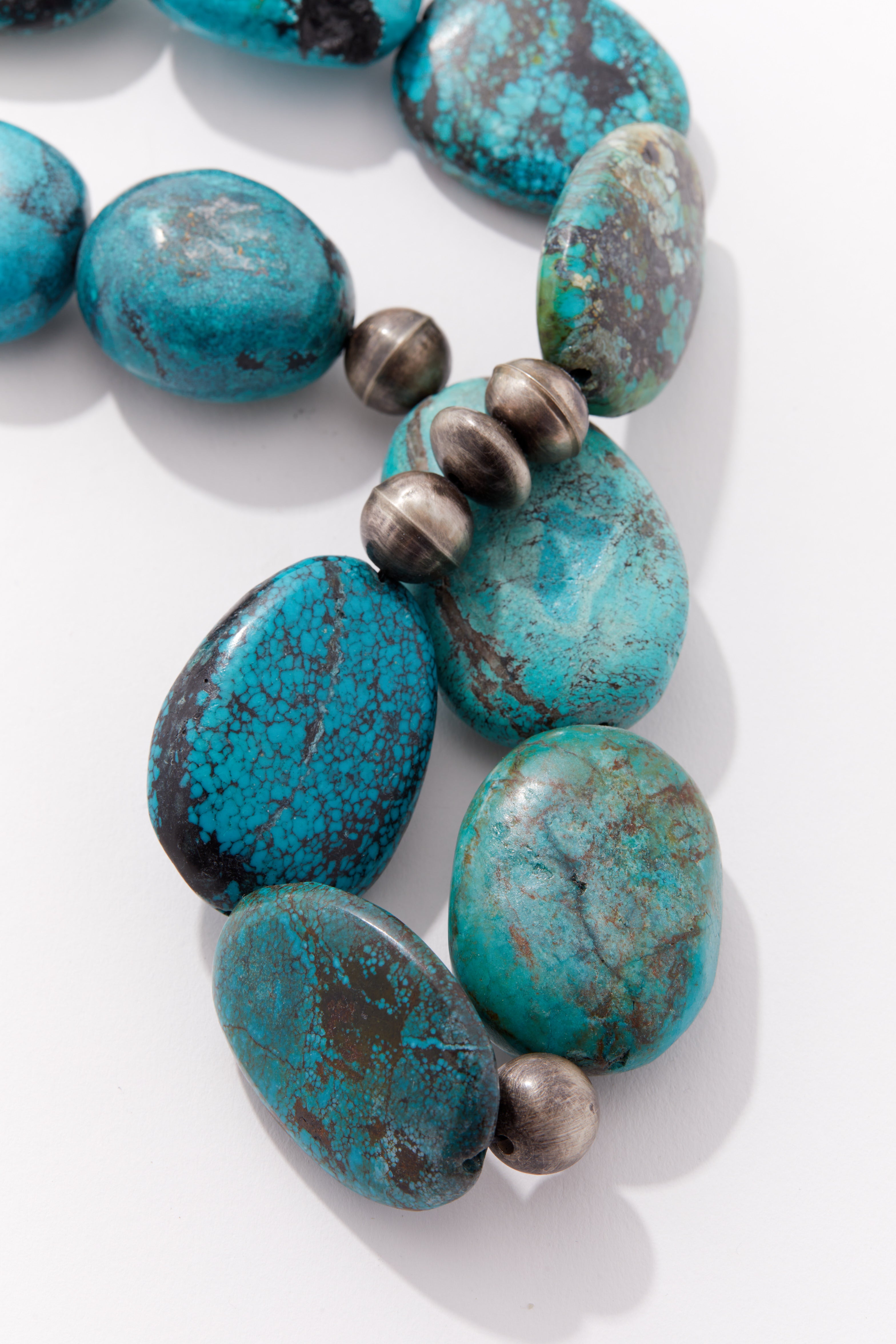 JUMBO TURQUOISE AND OXIDIZED STERLING SILVER NECKLACE