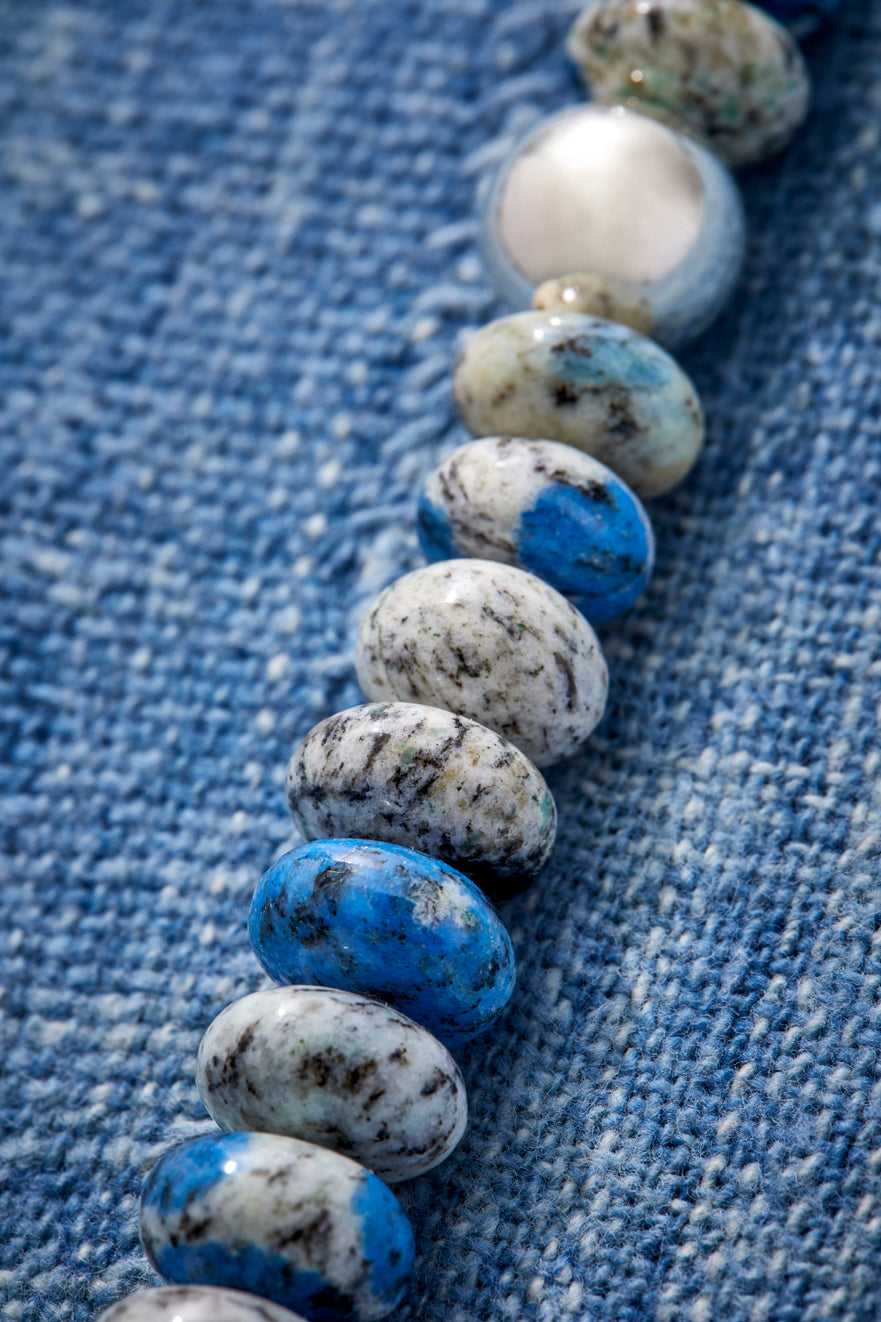 K2 Granite White And Blue Gemstone With Sterling Silver Necklace