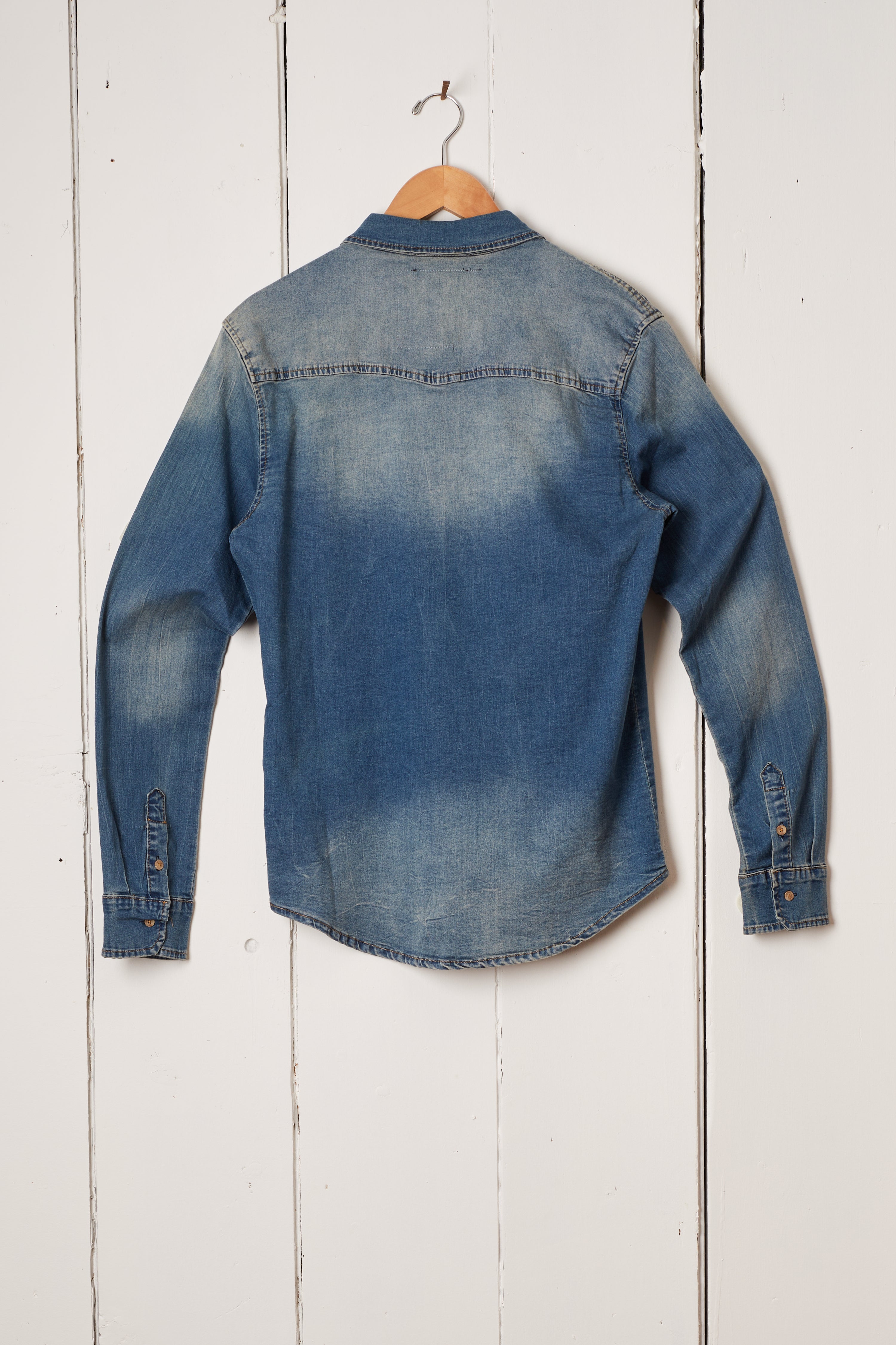 MENS ALL OVER FADE DENIM WORK SHIRT
