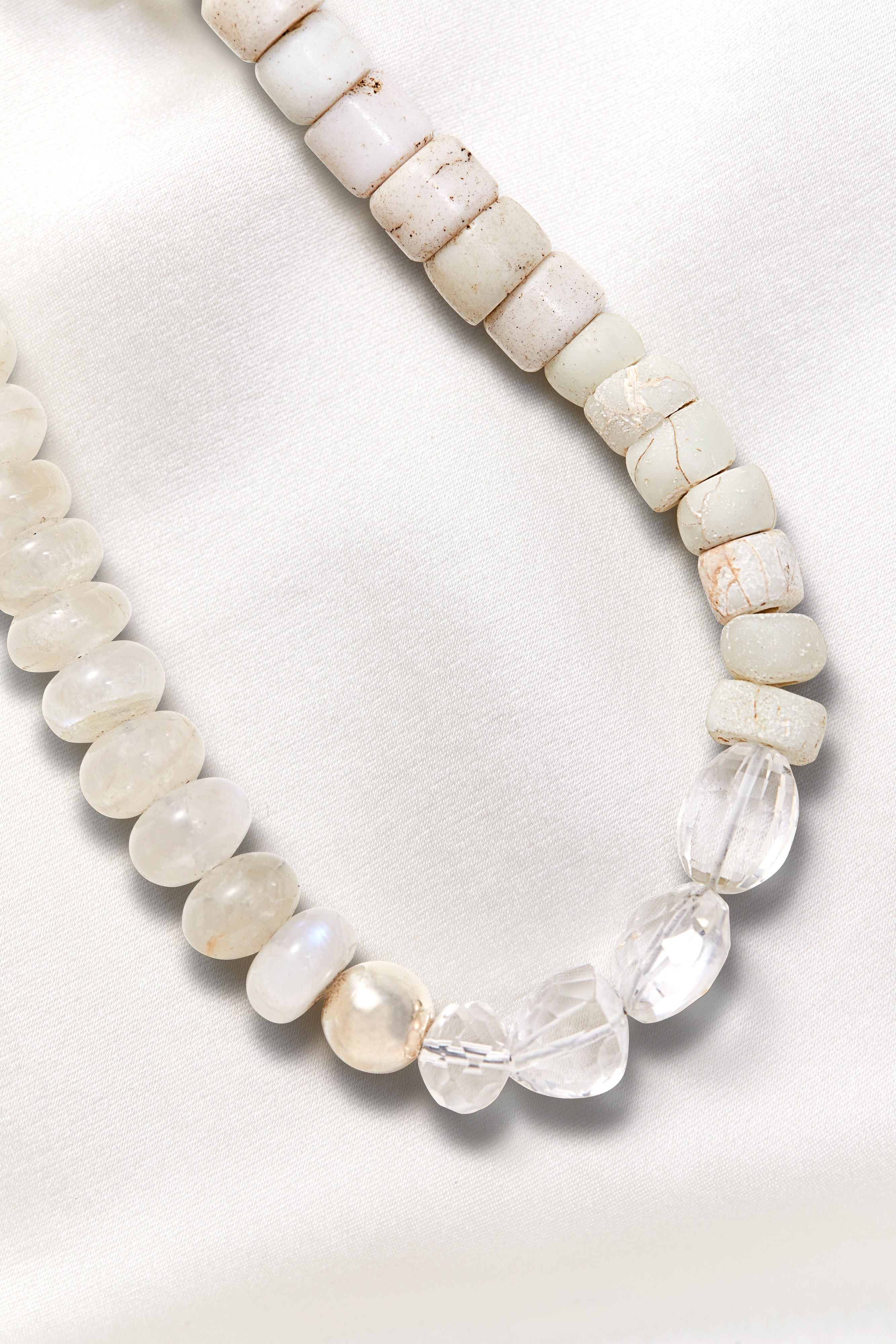 LONG CRYSTAL QUARTZ AND MOONSTONE GEOMETRIC NECKLACE
