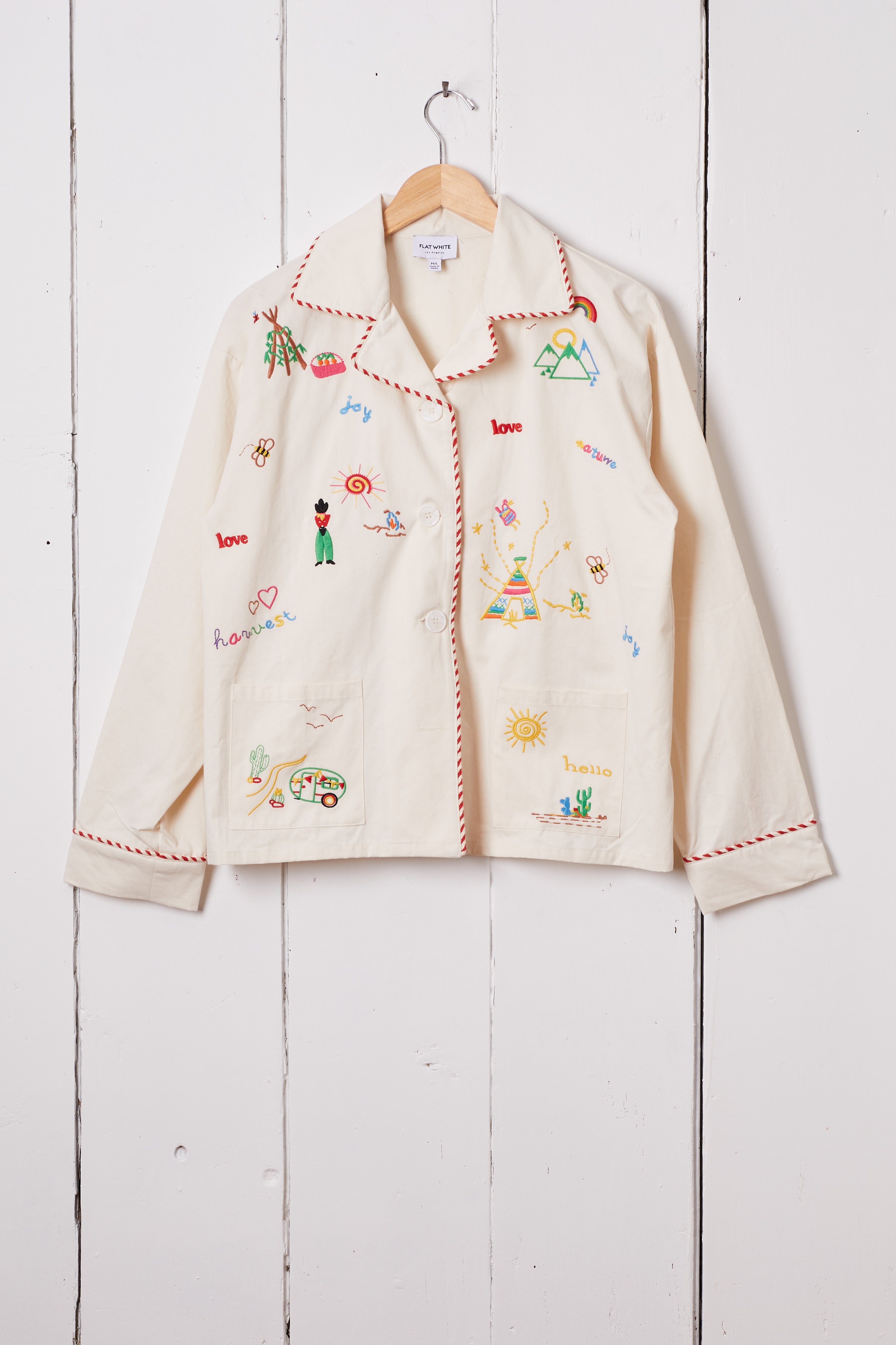 WHITE COTTON EMBROIDERED WESTERN JACKET