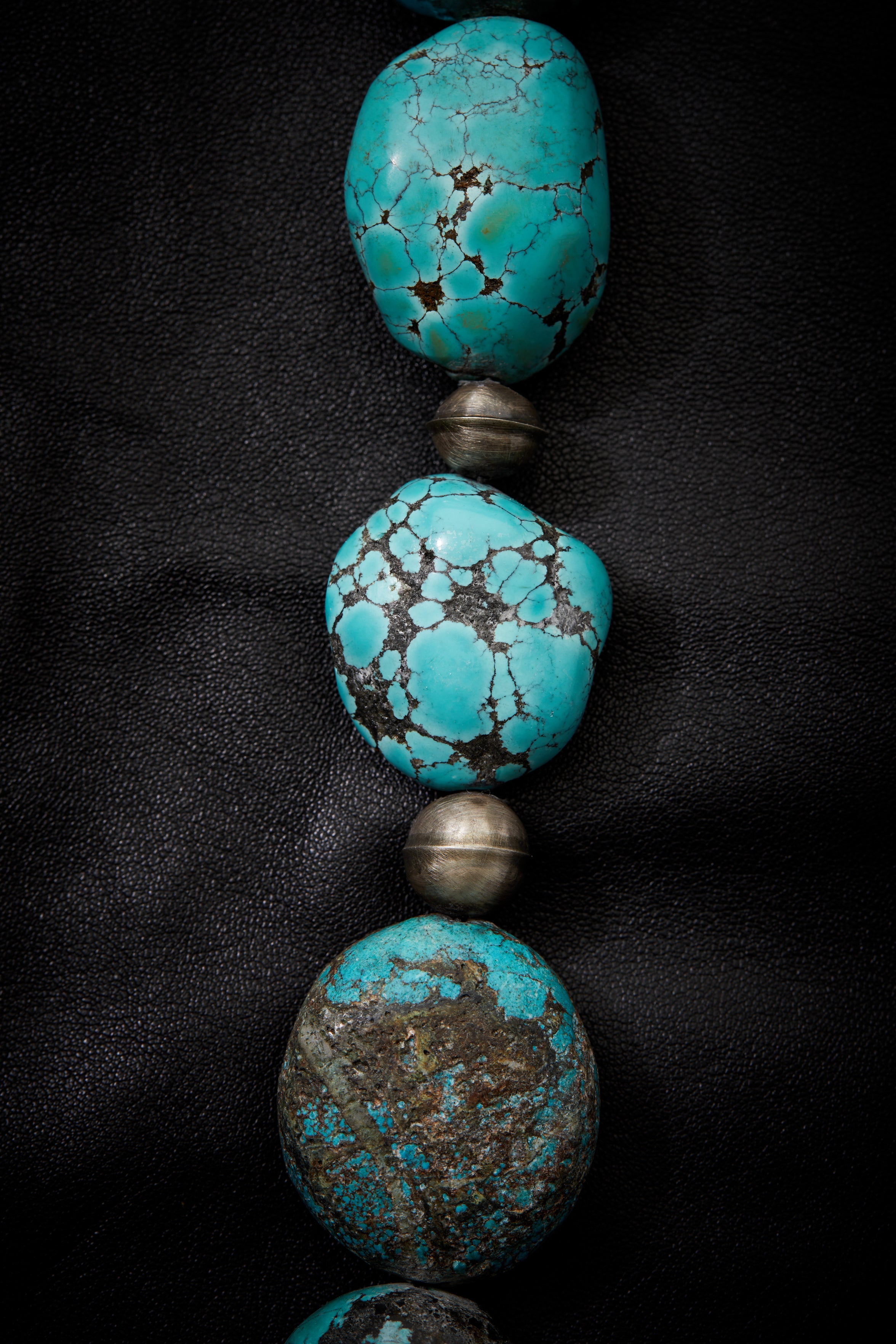 JUMBO AND LONG TURQUOISE AND OXIDIZED STERLING SILVER NECKLACE