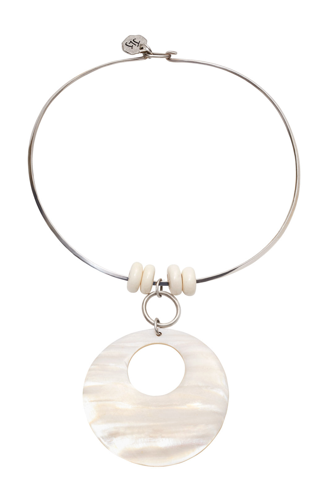 MODERN STERLING SILVER AND LARGE WHITE SHELL CHOKER NECKLACE