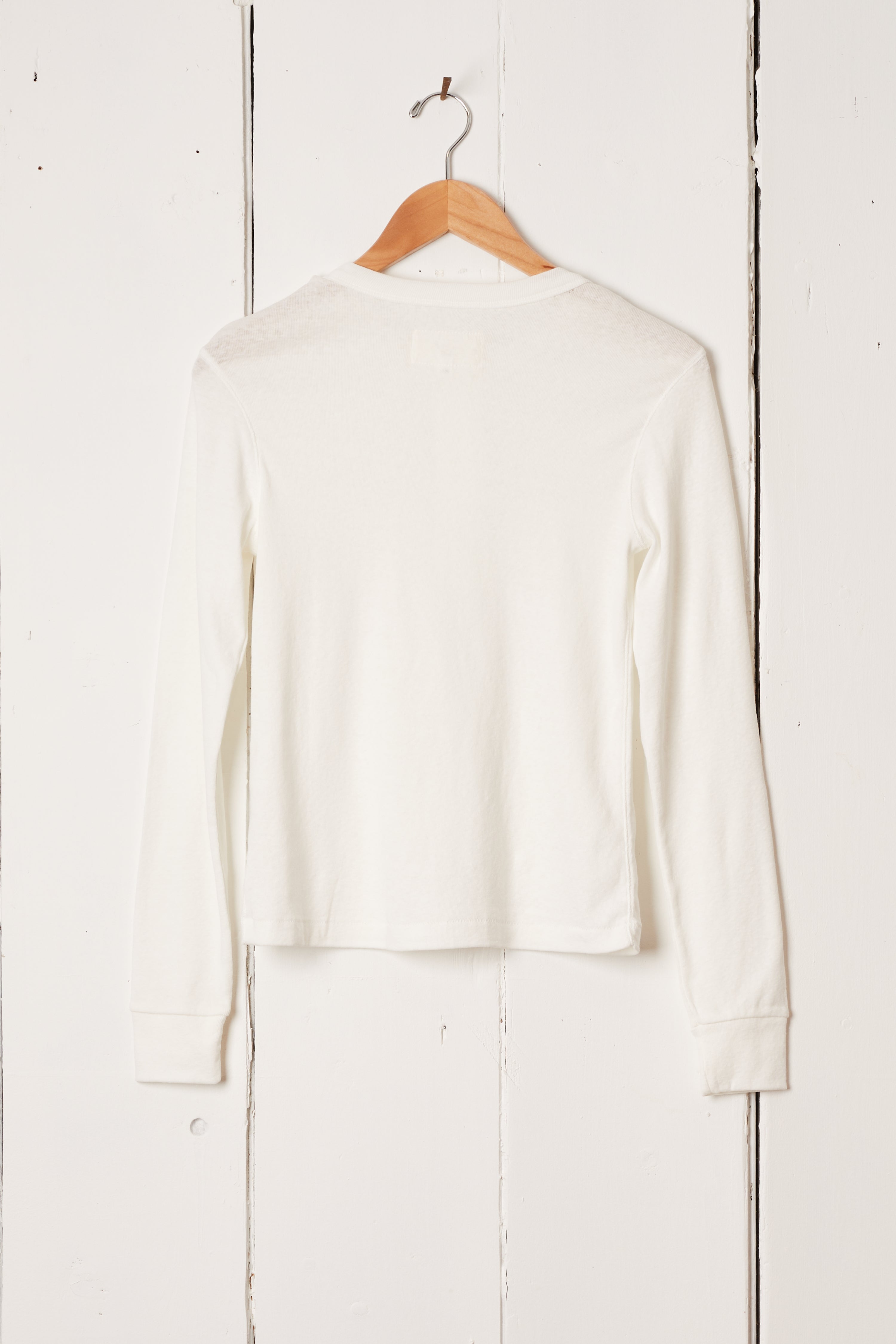 LONG SLEEVE WHITE COTTON HENLEY ROUND COLLARED SHIRT
