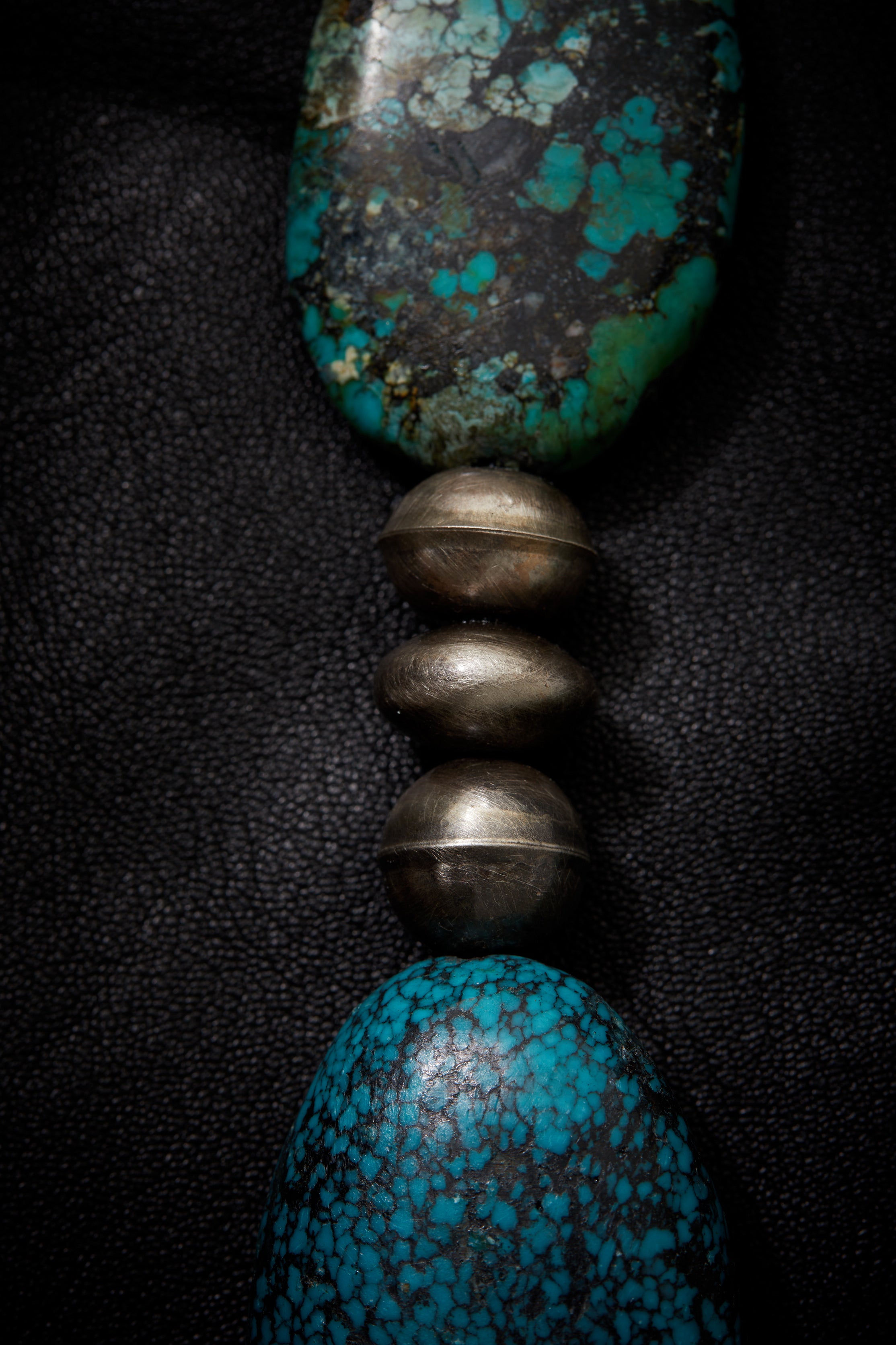 JUMBO TURQUOISE AND OXIDIZED STERLING SILVER NECKLACE