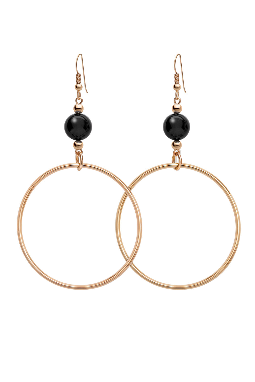 BLACK ONYX CLASSIC GOLD HOOP EARRINGS