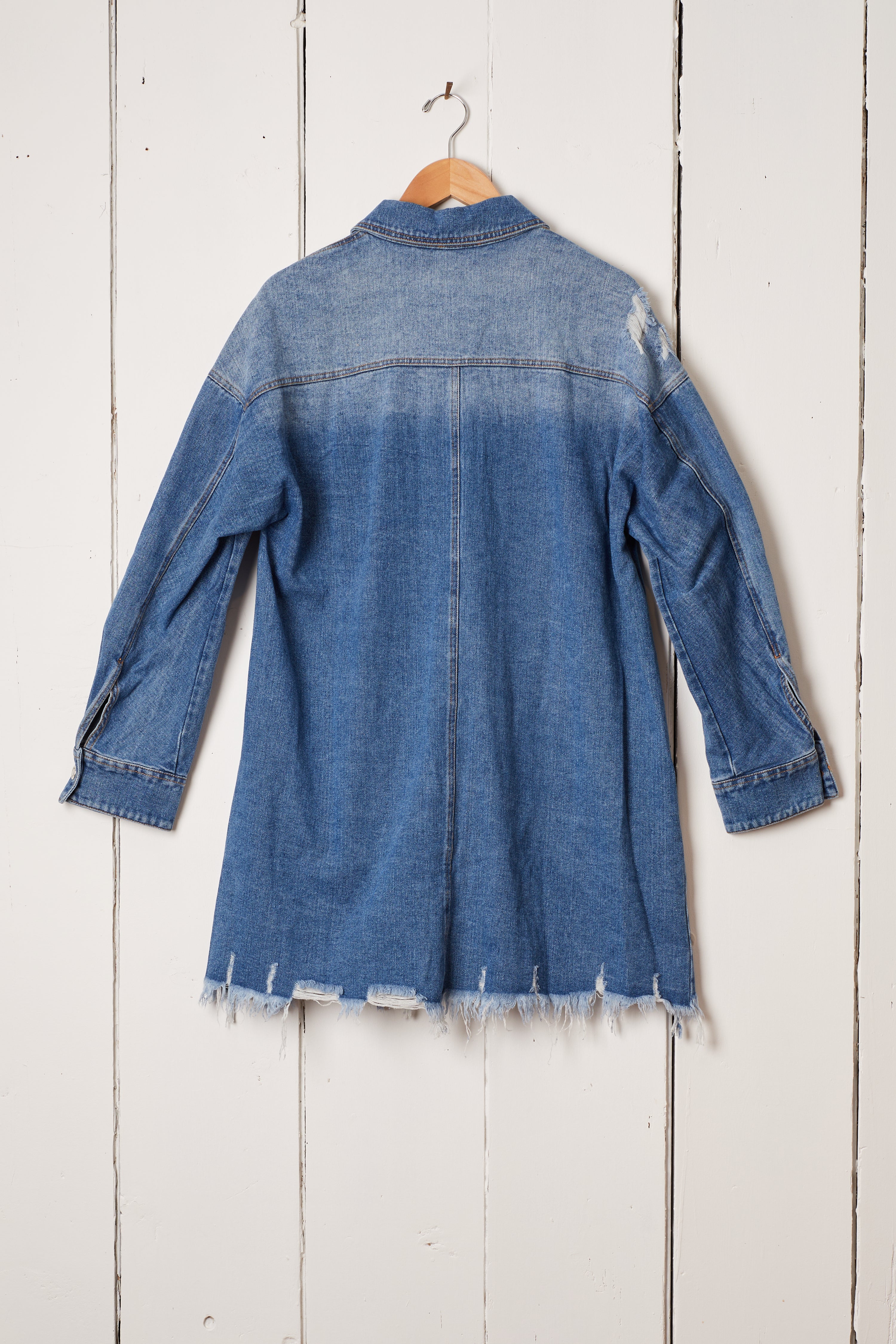 DISTRESSED DENIM LONG SHIRT