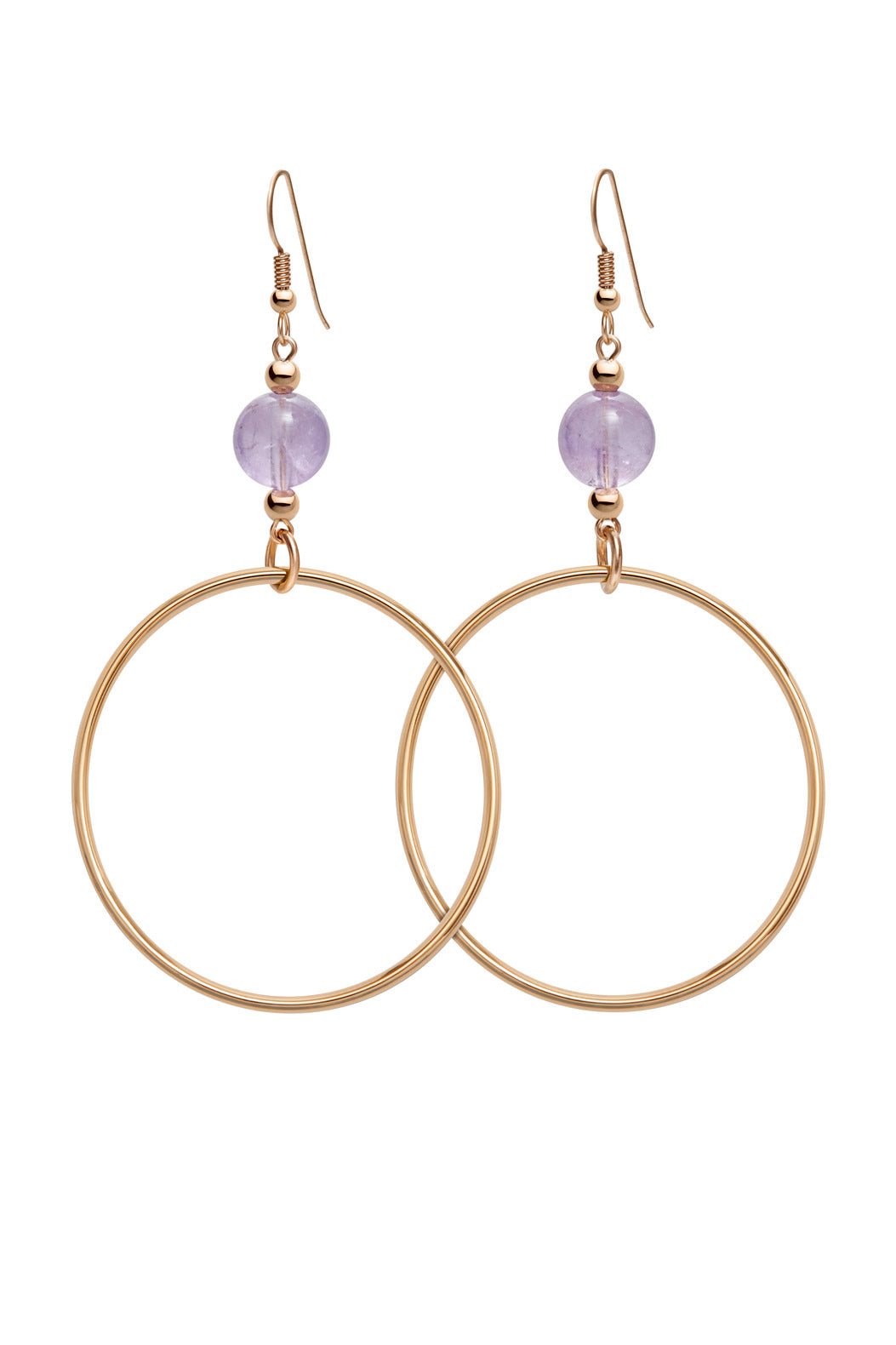 PINK AMETHYST CLASSIC GOLD HOOP EARRINGS