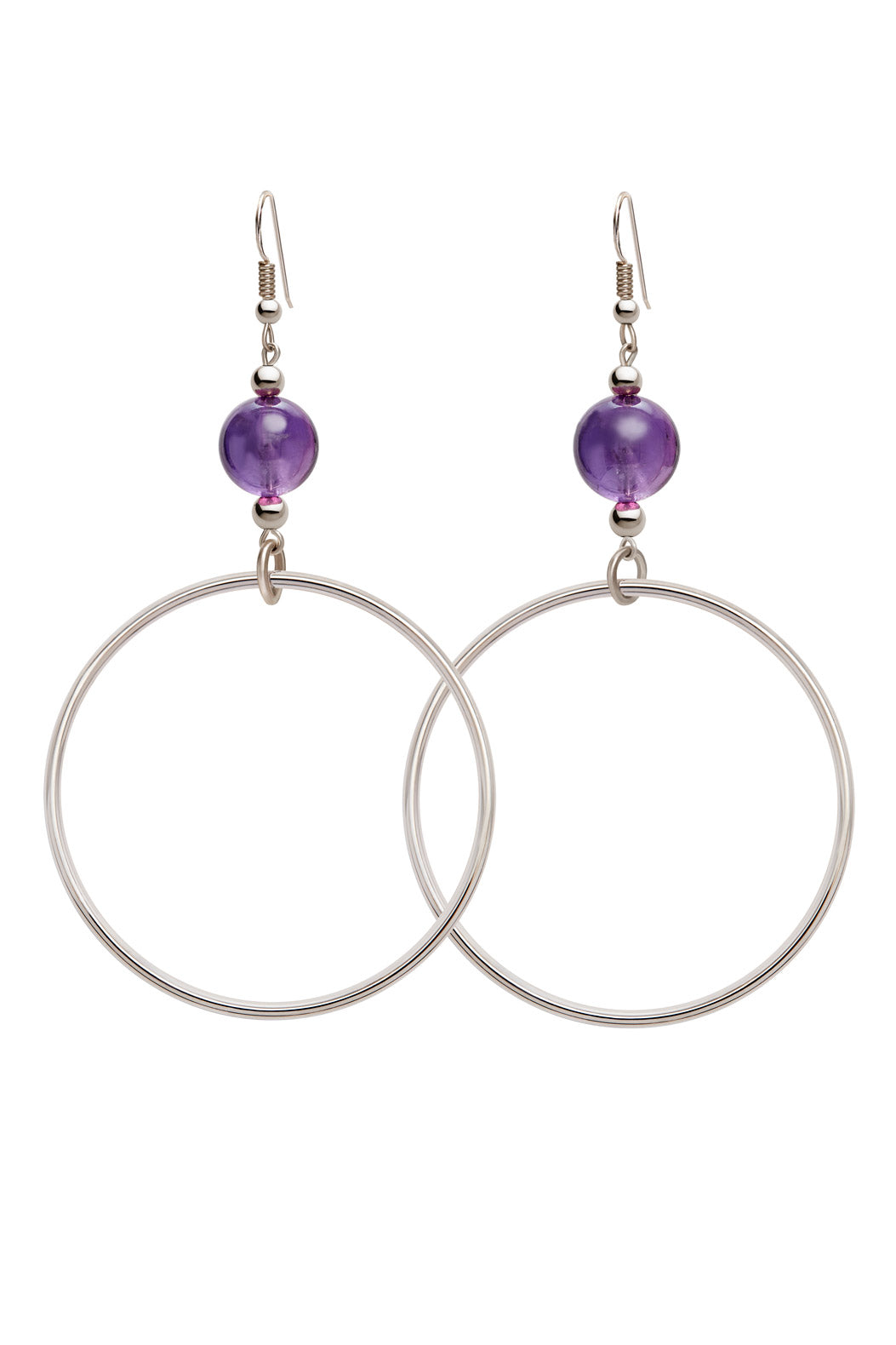 PURPLE AMETHYST CLASSIC STERLING SILVER HOOP EARRINGS