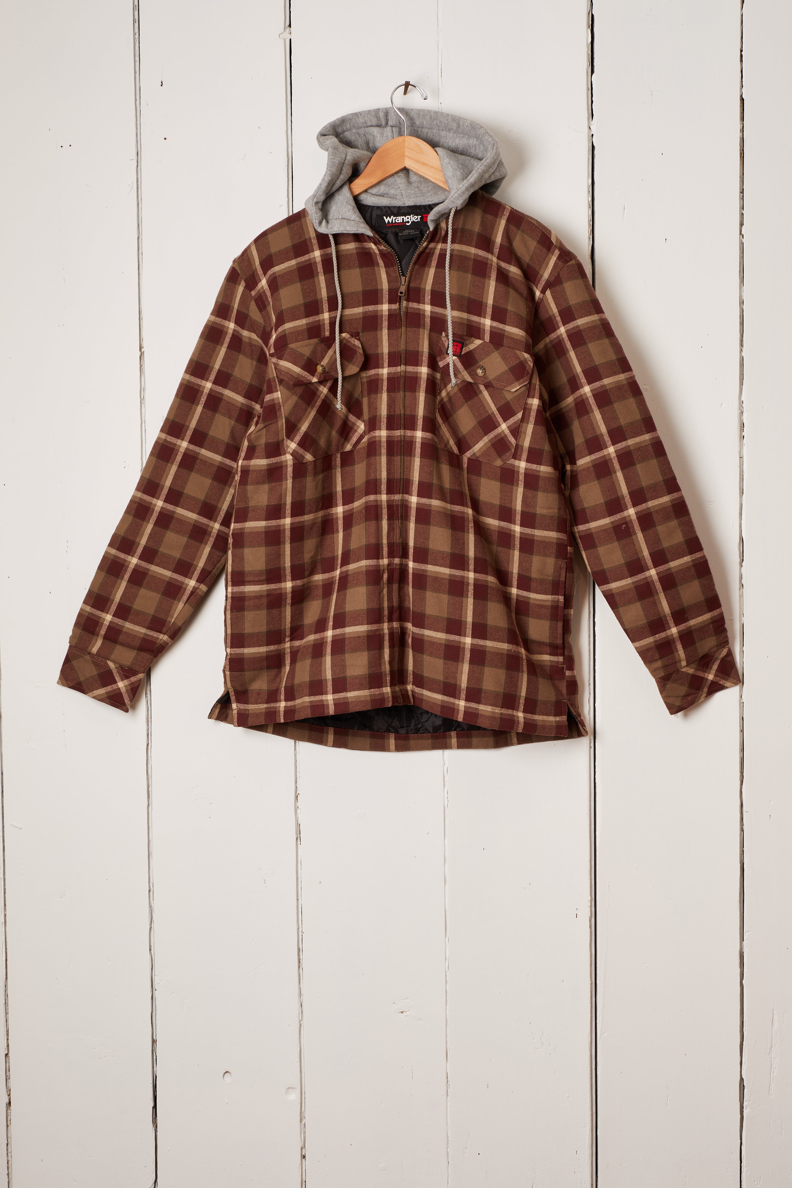 MENS WORKWEAR RED PLAID HOODED JACKET - WRANGLER