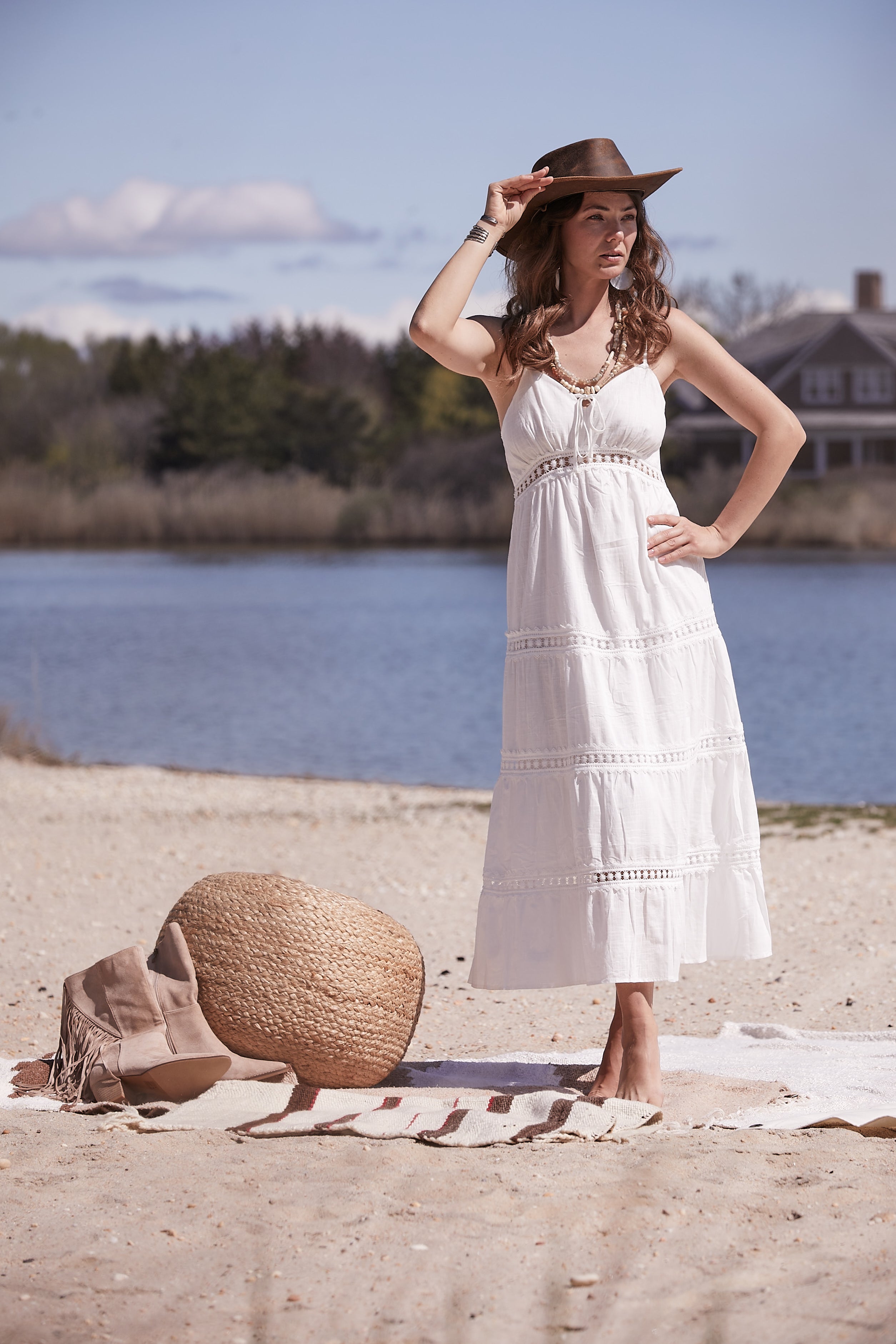 WHITE CROCHET LACE MAXI DRESS