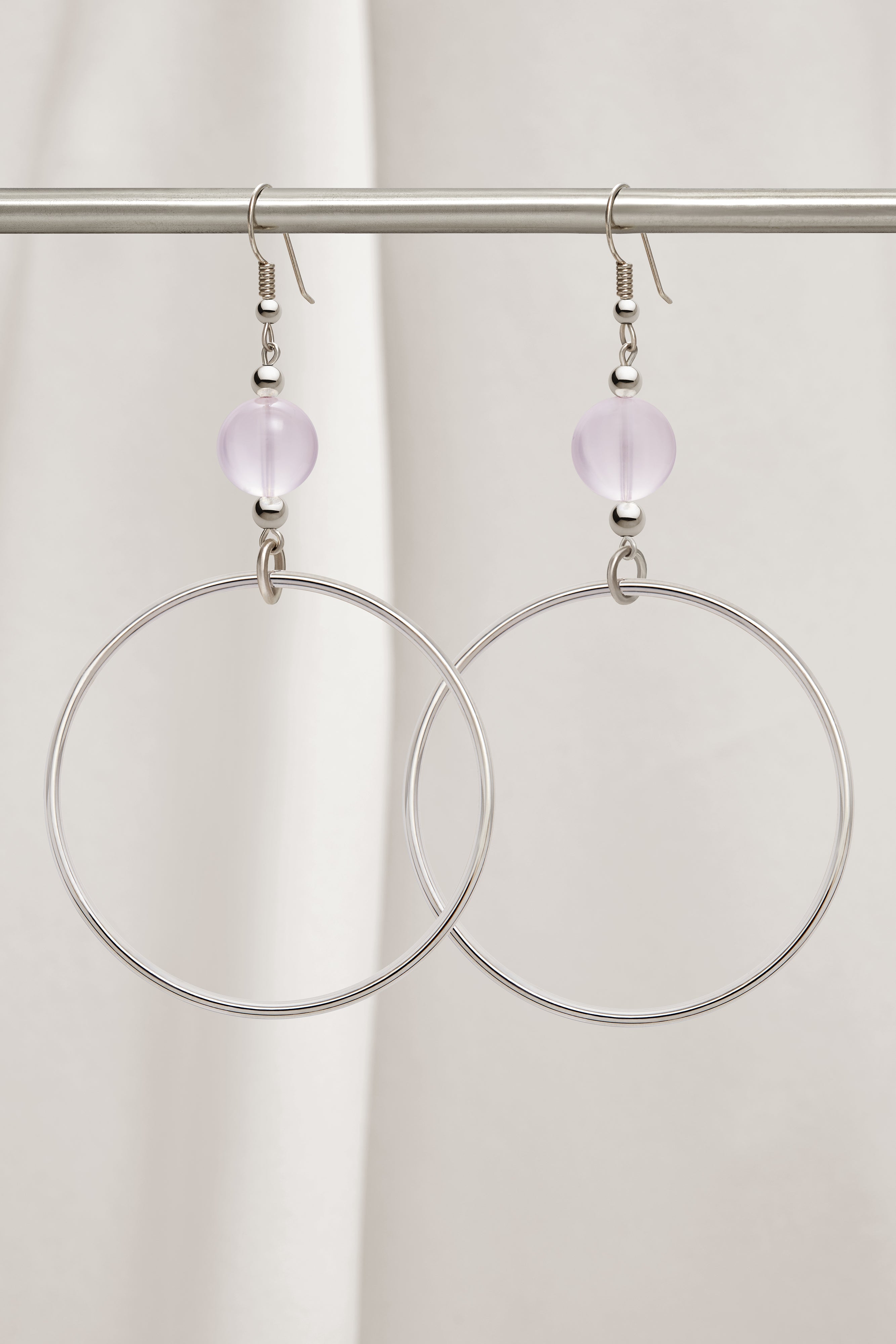 ROSE QUARTZ CLASSIC STERLING SILVER HOOP EARRINGS