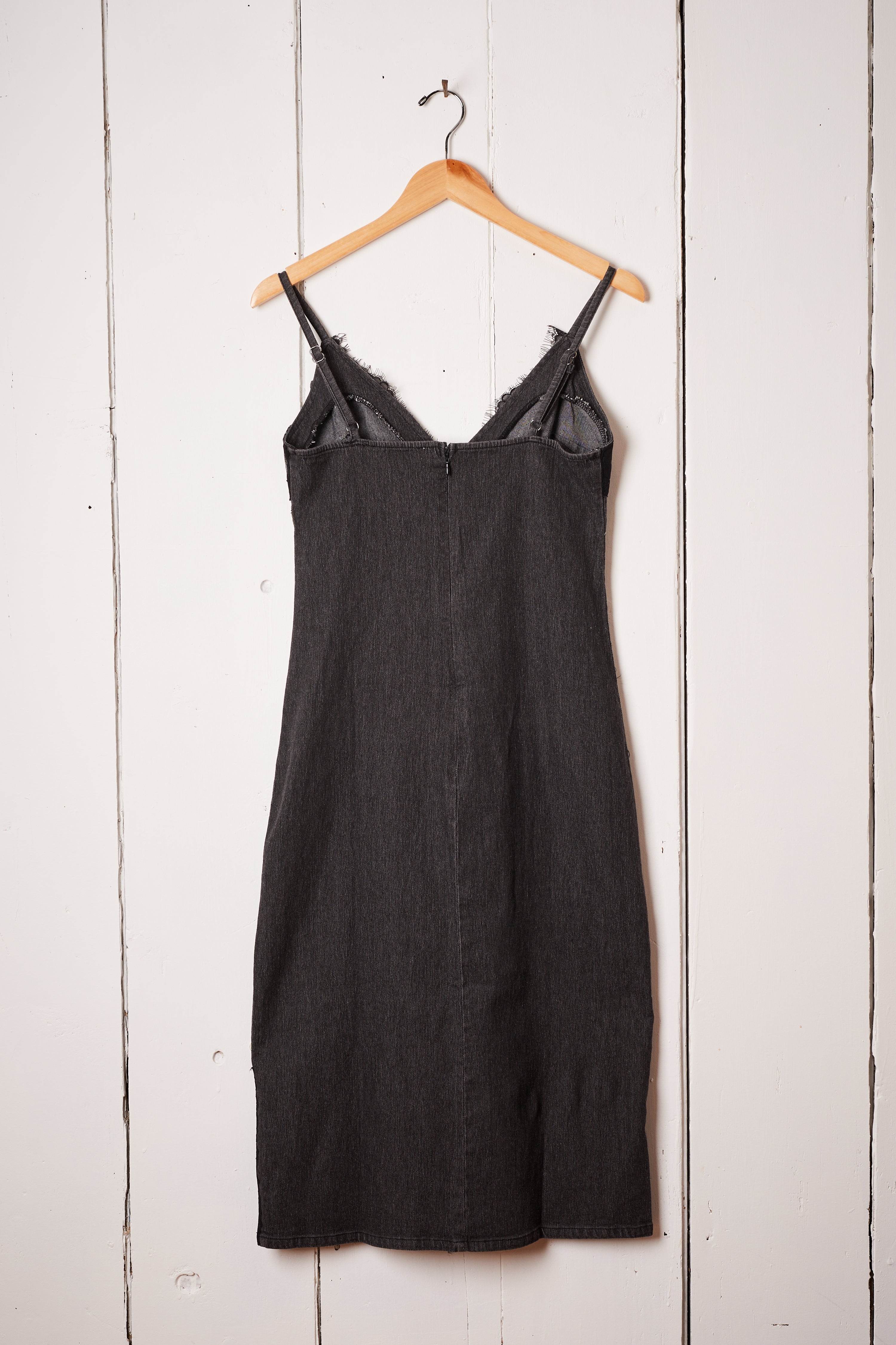 WESTERN WASHED BLACK DENIM AND LACE DRESS
