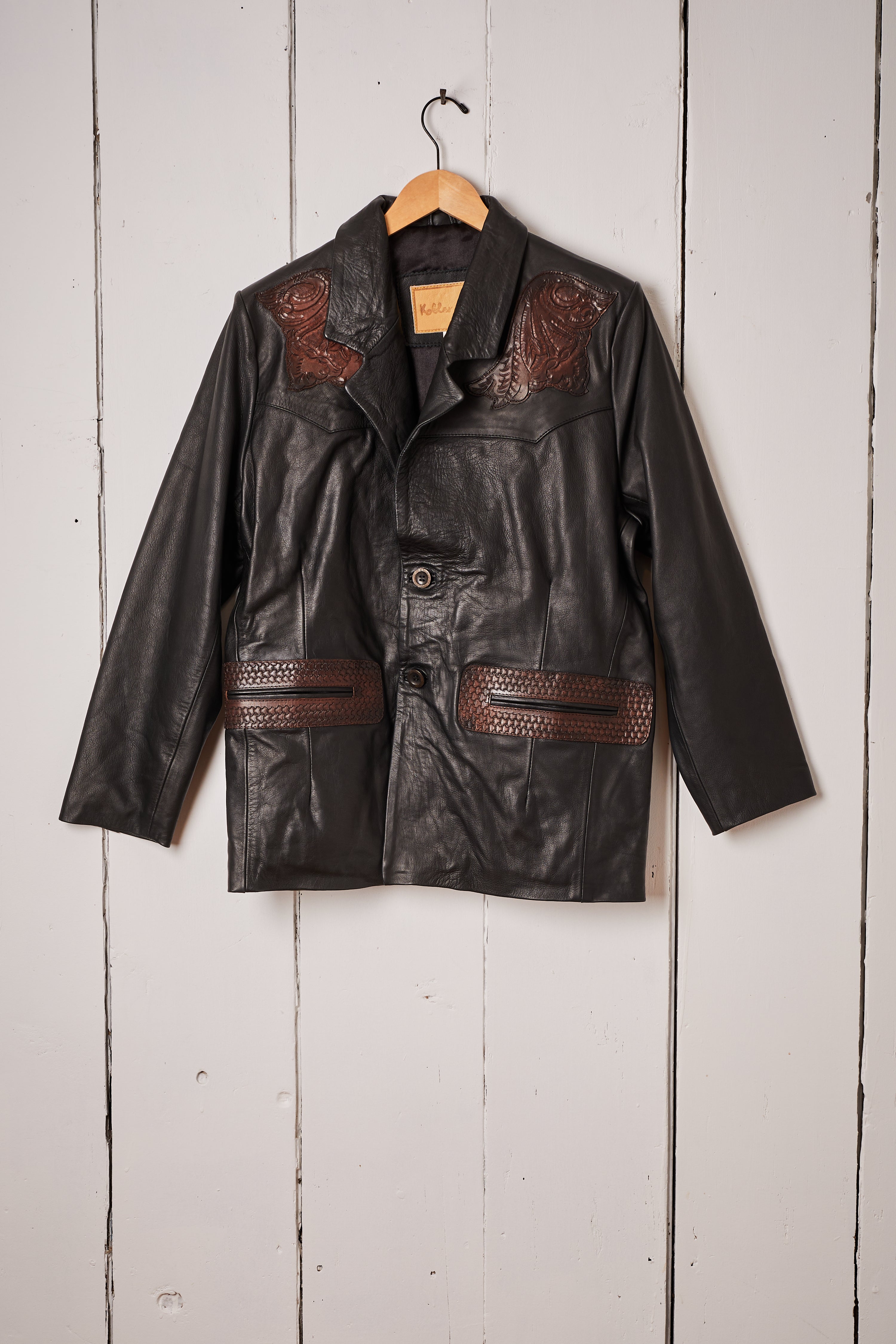 MENS BLACK LEATHER CARVED EAGLE JACKET
