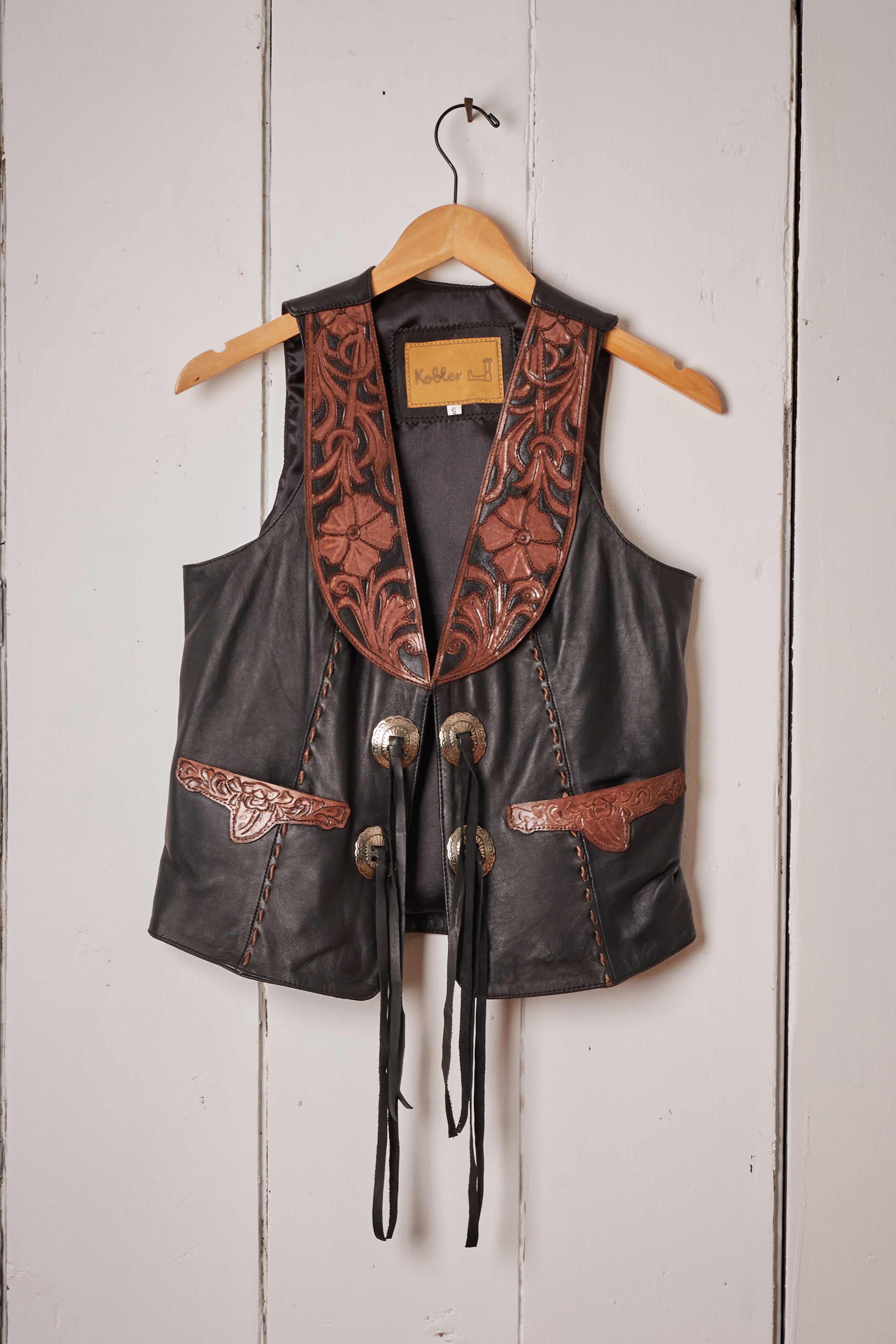 BLACK TOOLED LEATHER VEST