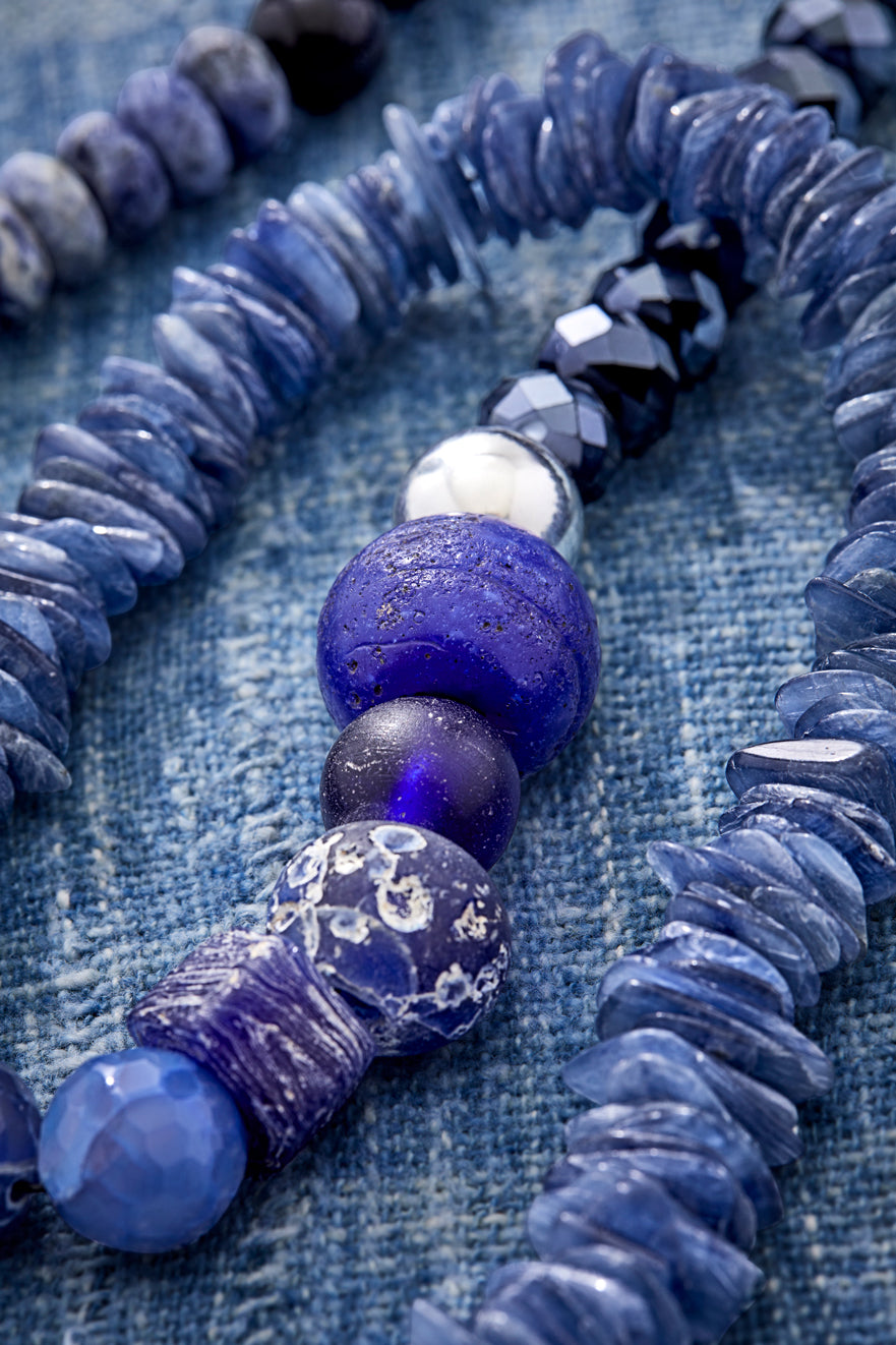 RUGGED DENIM AND GEMSTONES NECKLACE