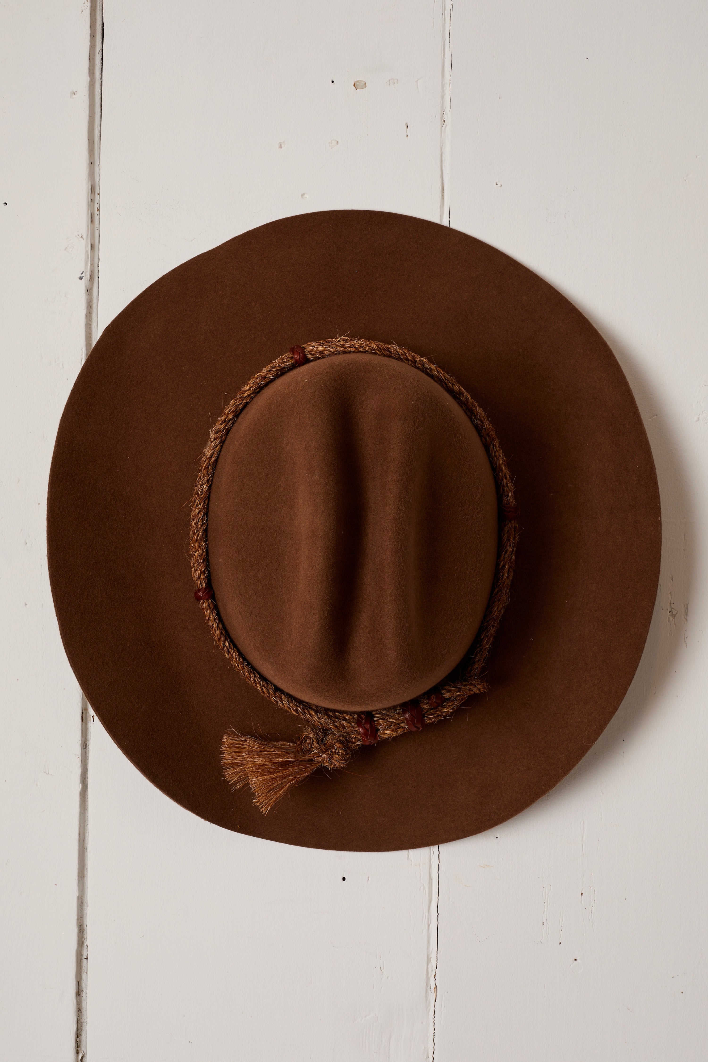BROWN WOOL ROPE COWBOY HAT