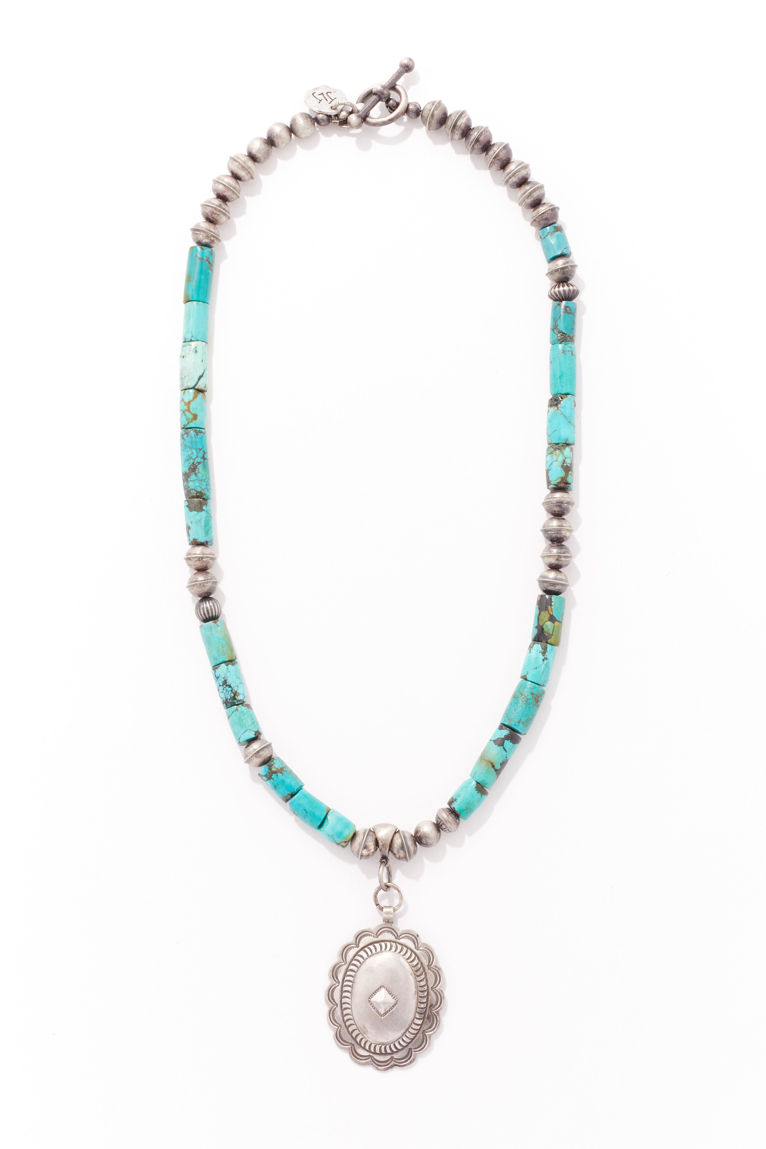SWEET TURQUOISE AND STERLING SILVER CONCHO NECKLACE