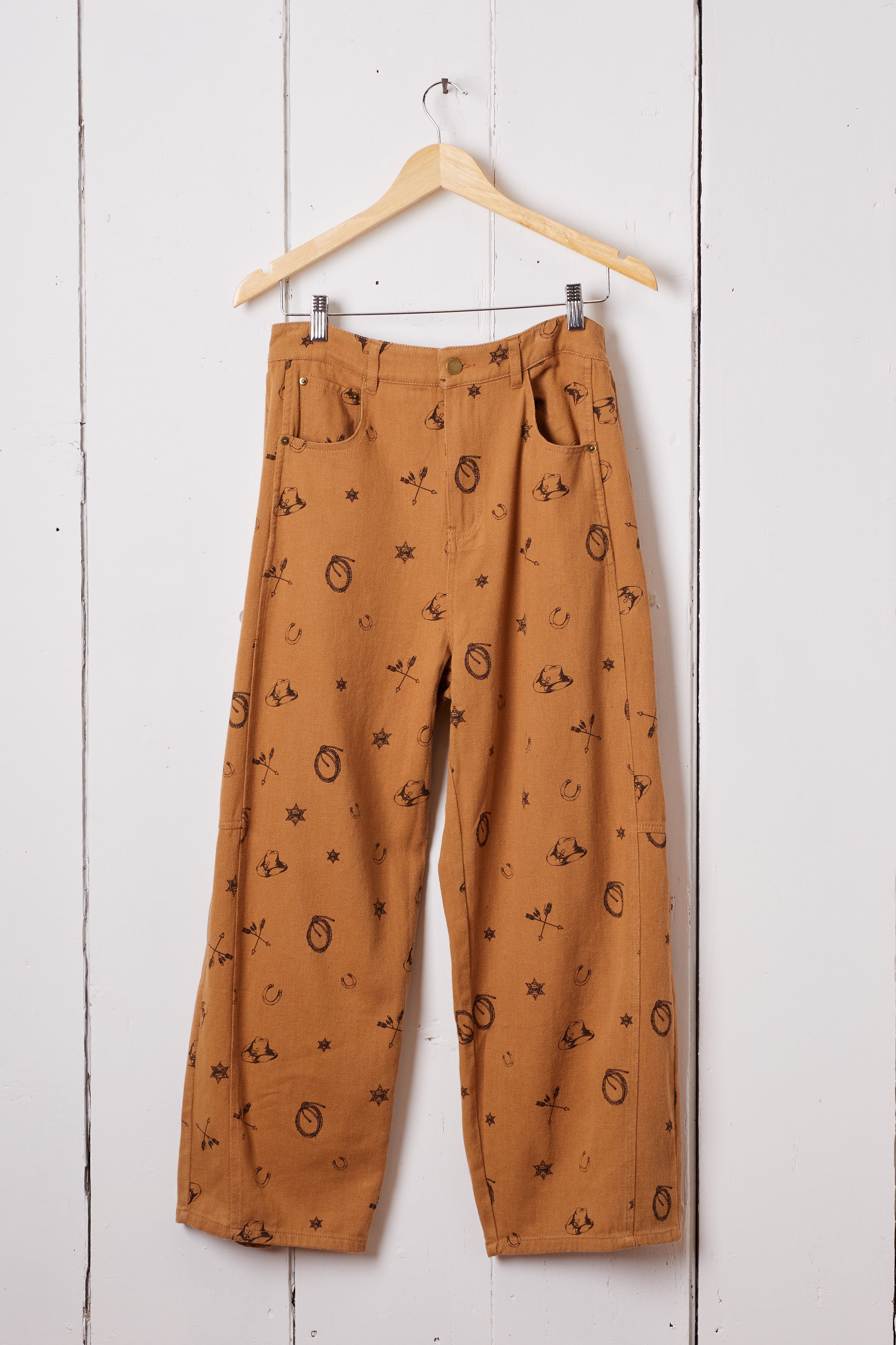 WASHED TAUPE RANCH COTTON BARREL PANTS
