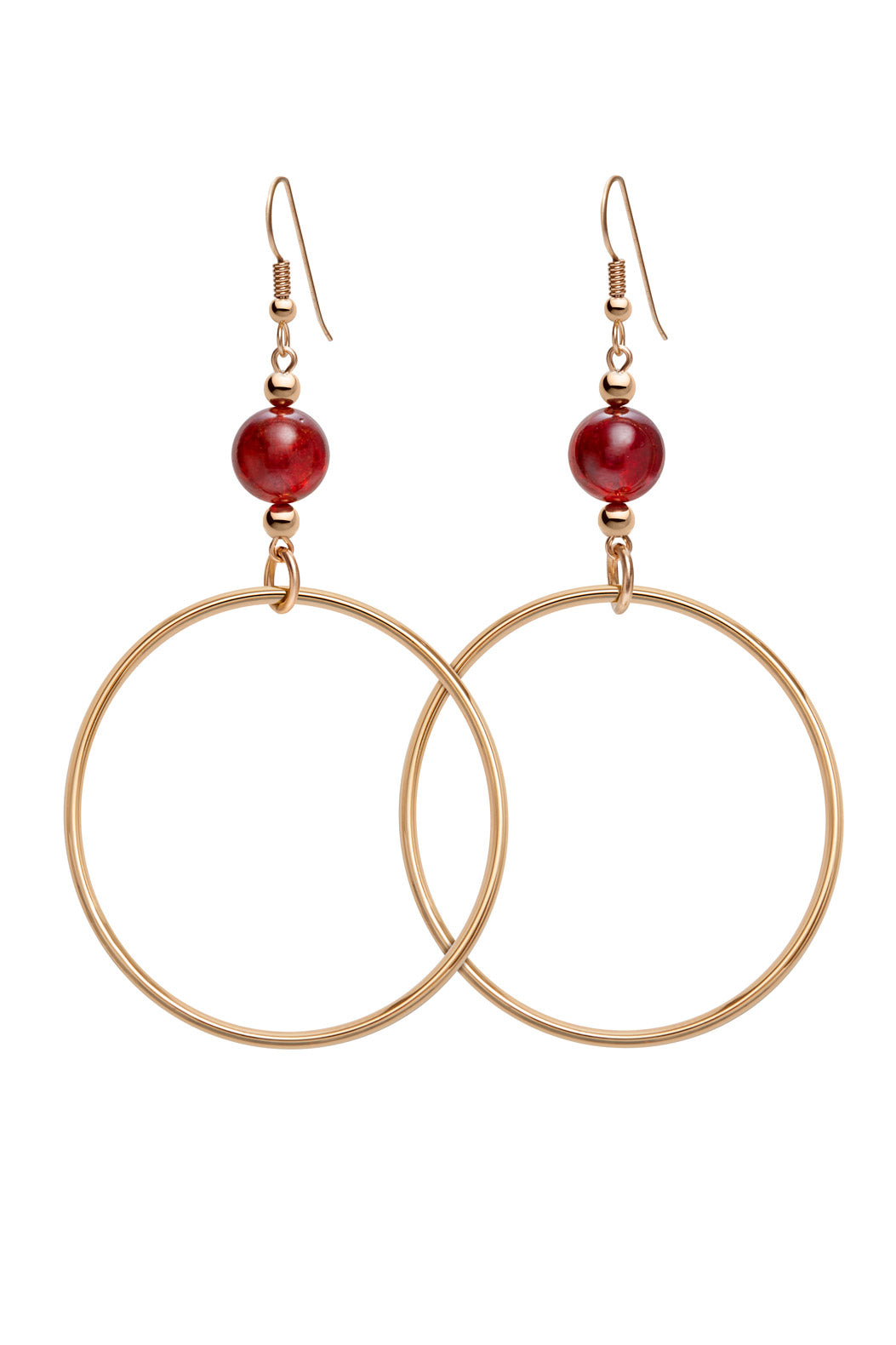 RED GARNET CLASSIC GOLD HOOP EARRINGS