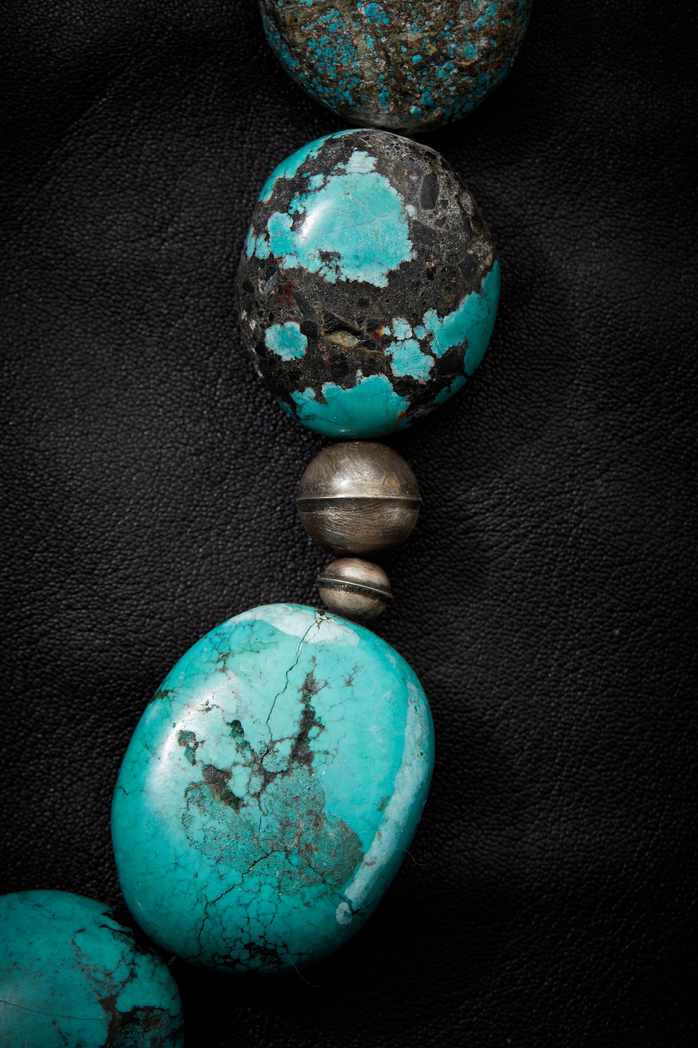 JUMBO AND LONG TURQUOISE AND OXIDIZED STERLING SILVER NECKLACE