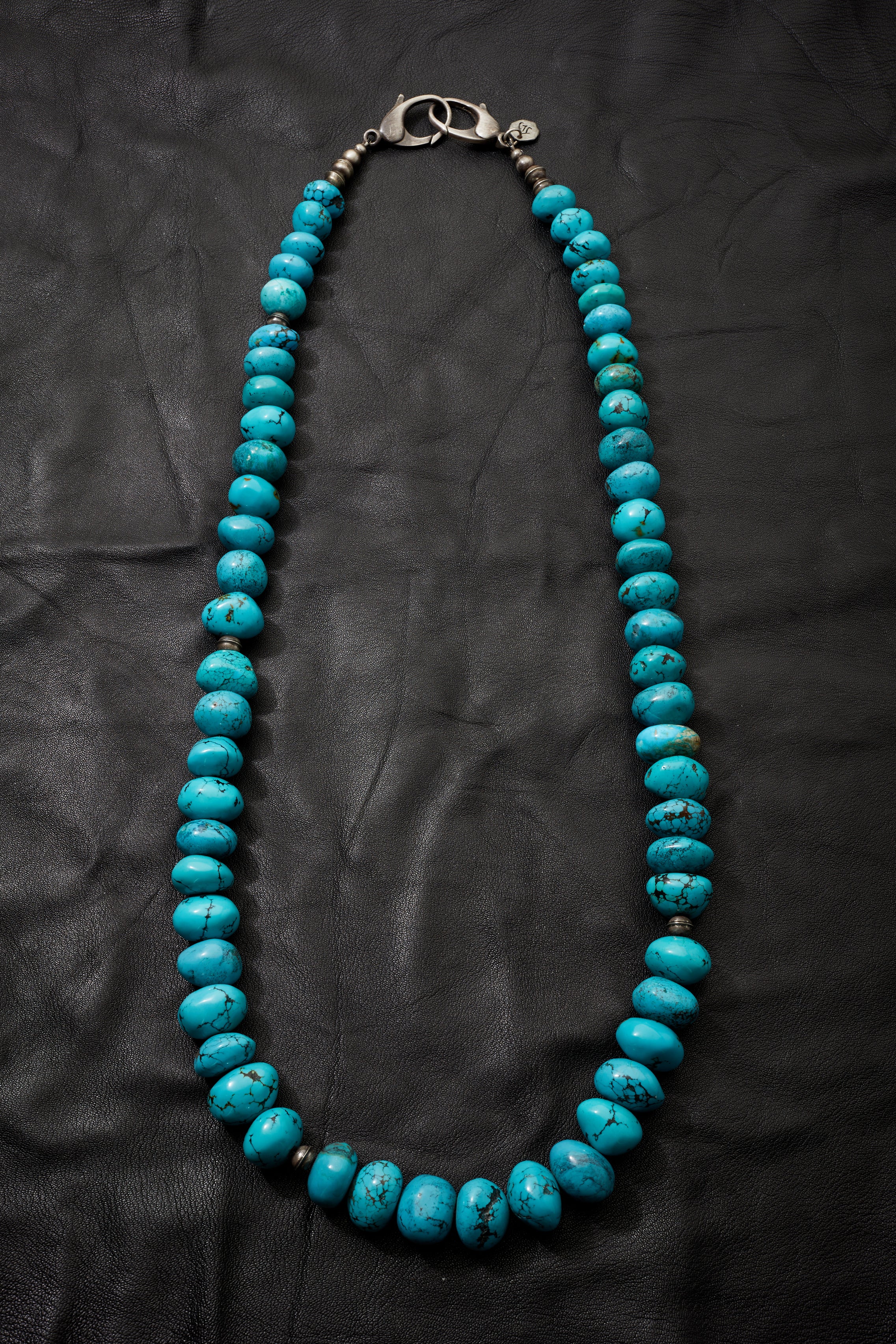 LONG AND LARGE BLUE TURQUOISE RONDELLE NECKLACE