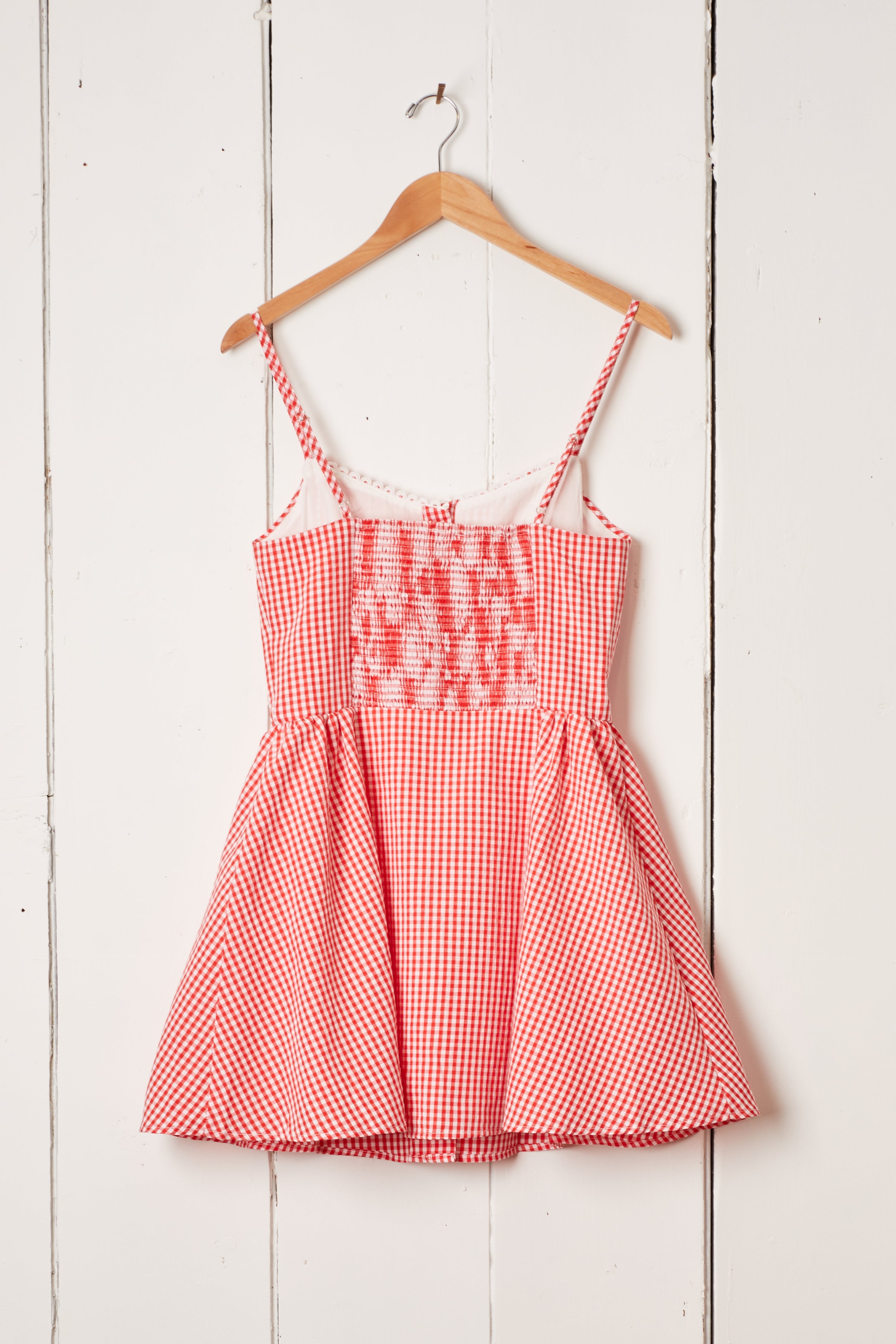RED LACE GINGHAM MINI DRESS
