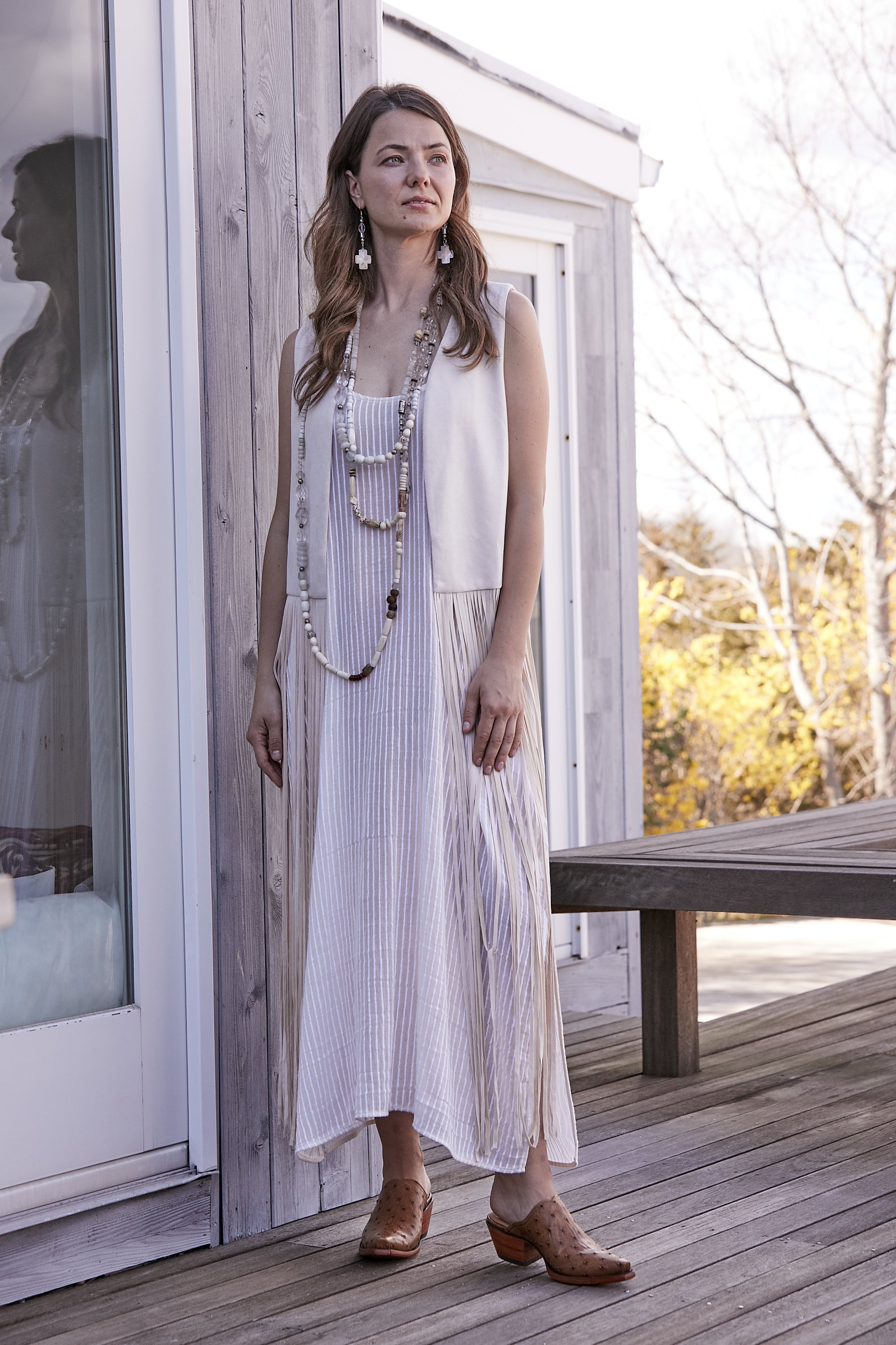 WHITE STRIPE SUN DRESS -ONE SIZE