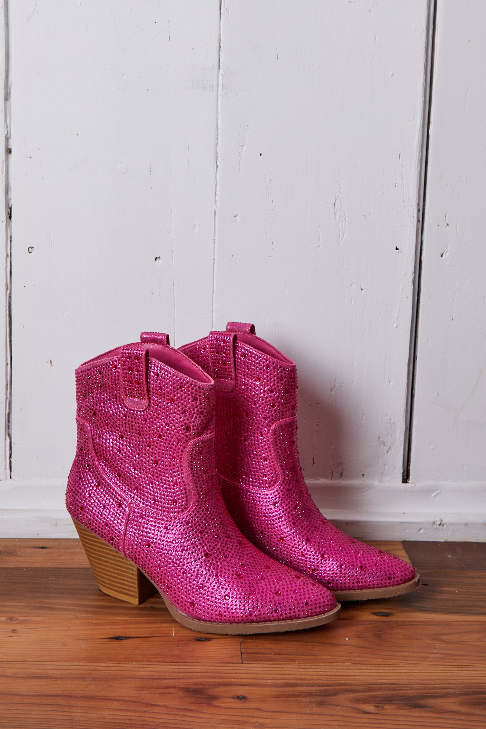 FUSCIA RHINESTONE SHORT COWBOY BOOTS