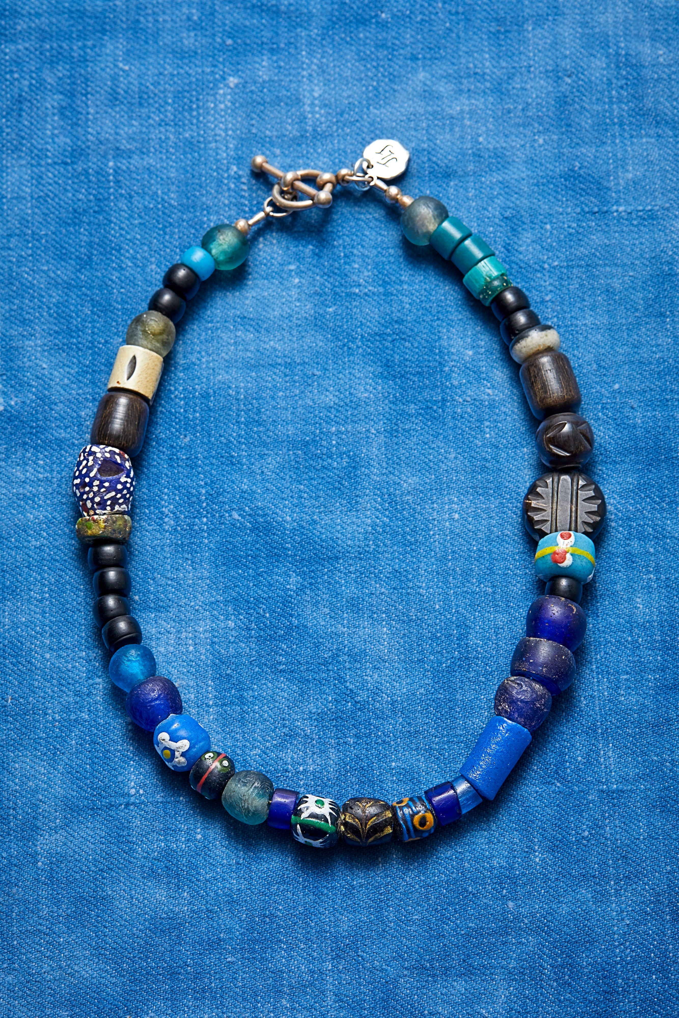 BOLD BLUE AND BLACK WHIMSICAL CHOKER NECKLACE